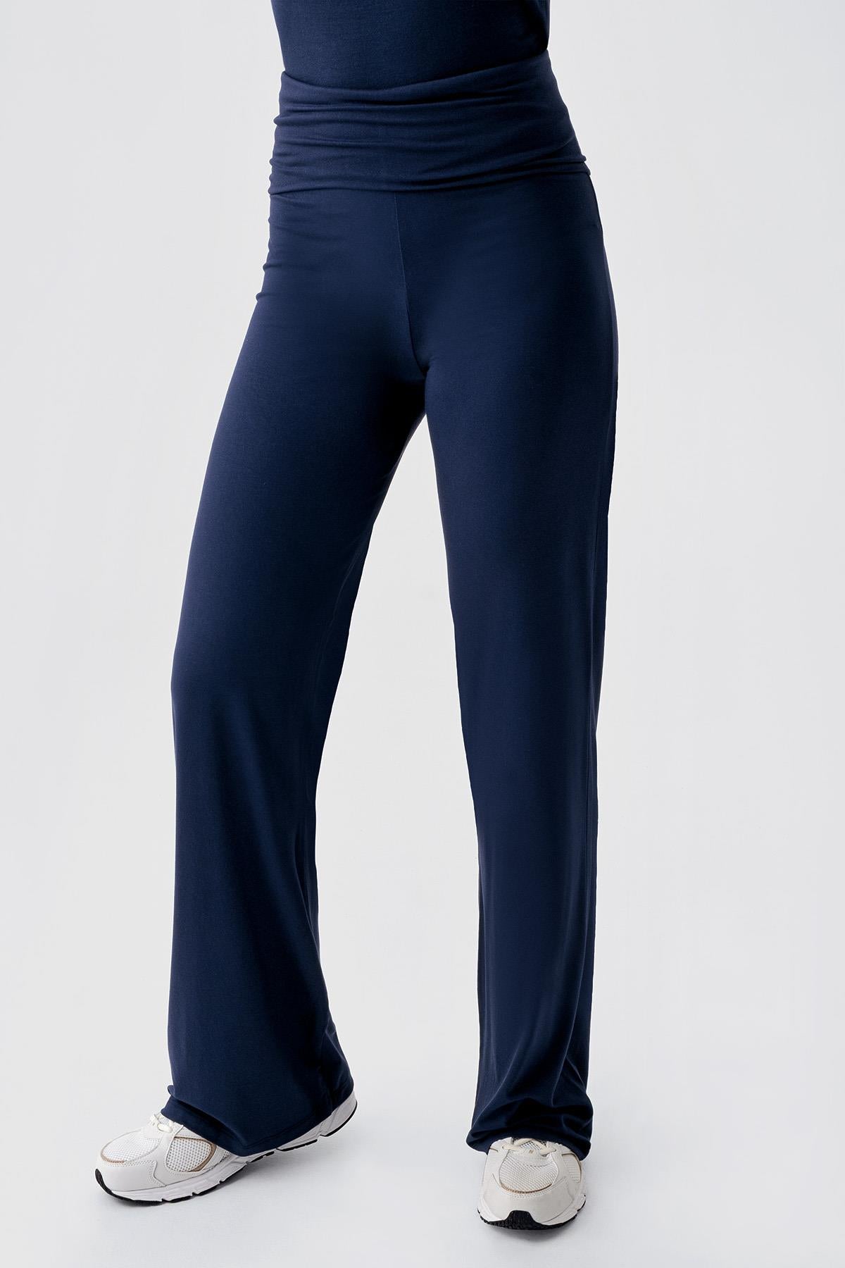 Düz Paça Katlanan Bel Esnek Viskoz Pantolon VTP01