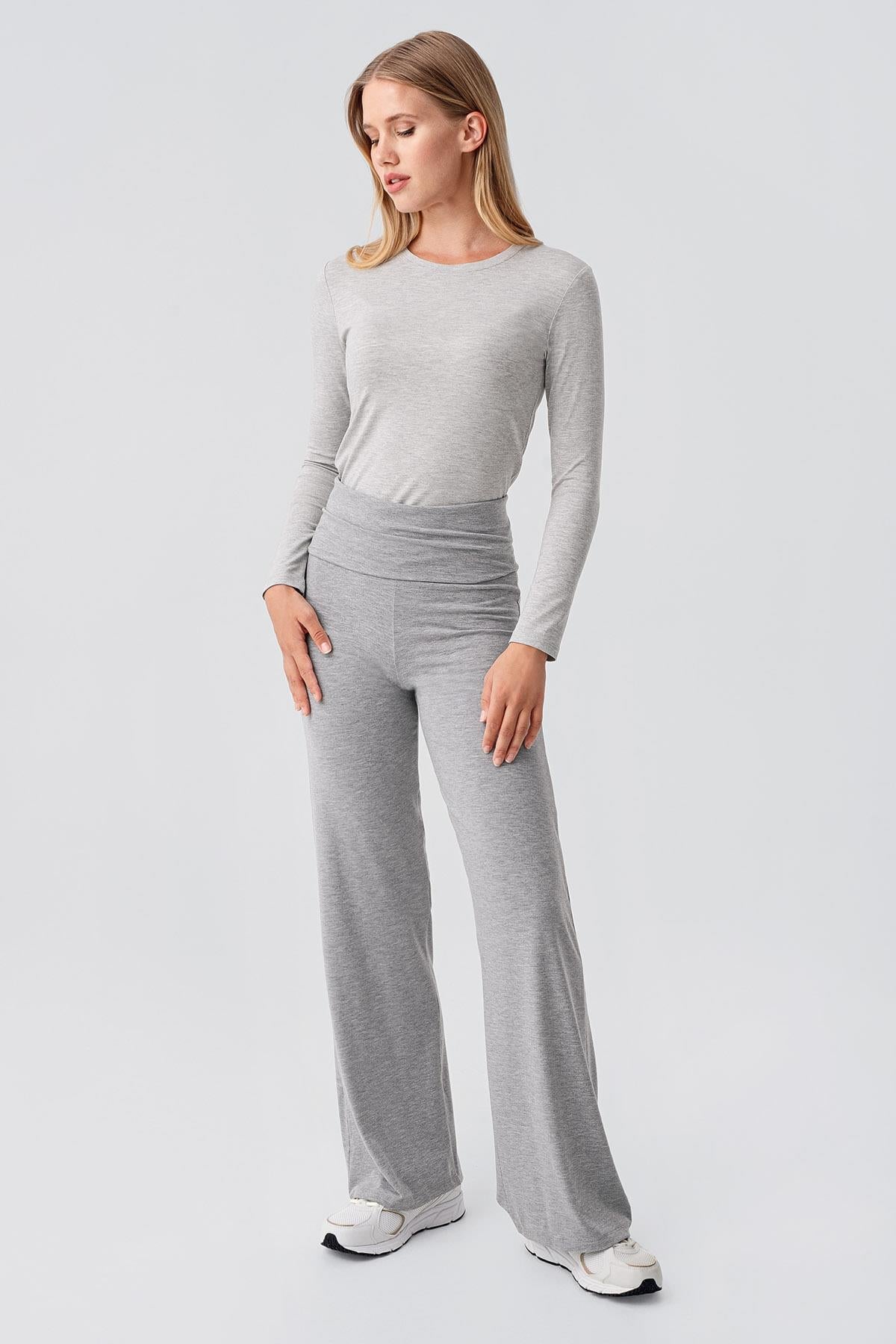 Düz Paça Katlanan Bel Esnek Viskoz Pantolon VTP01