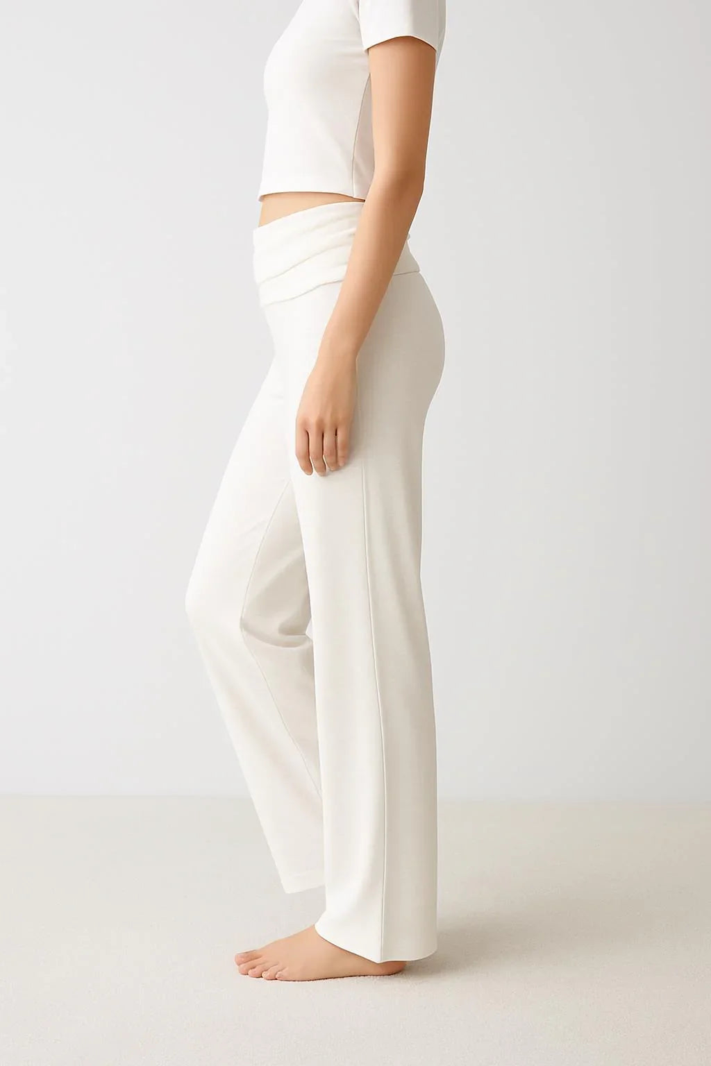 Straight Leg Fold-Back Waist Flexible Viscose Trousers VTP01