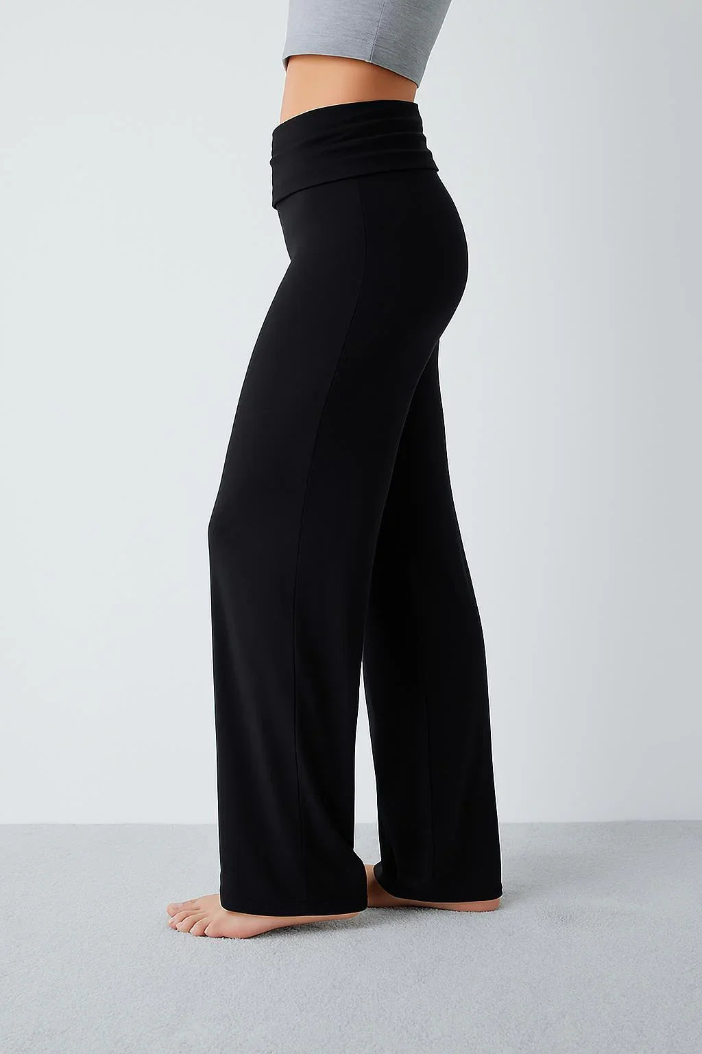 Straight Leg Fold-Back Waist Flexible Viscose Trousers VTP01