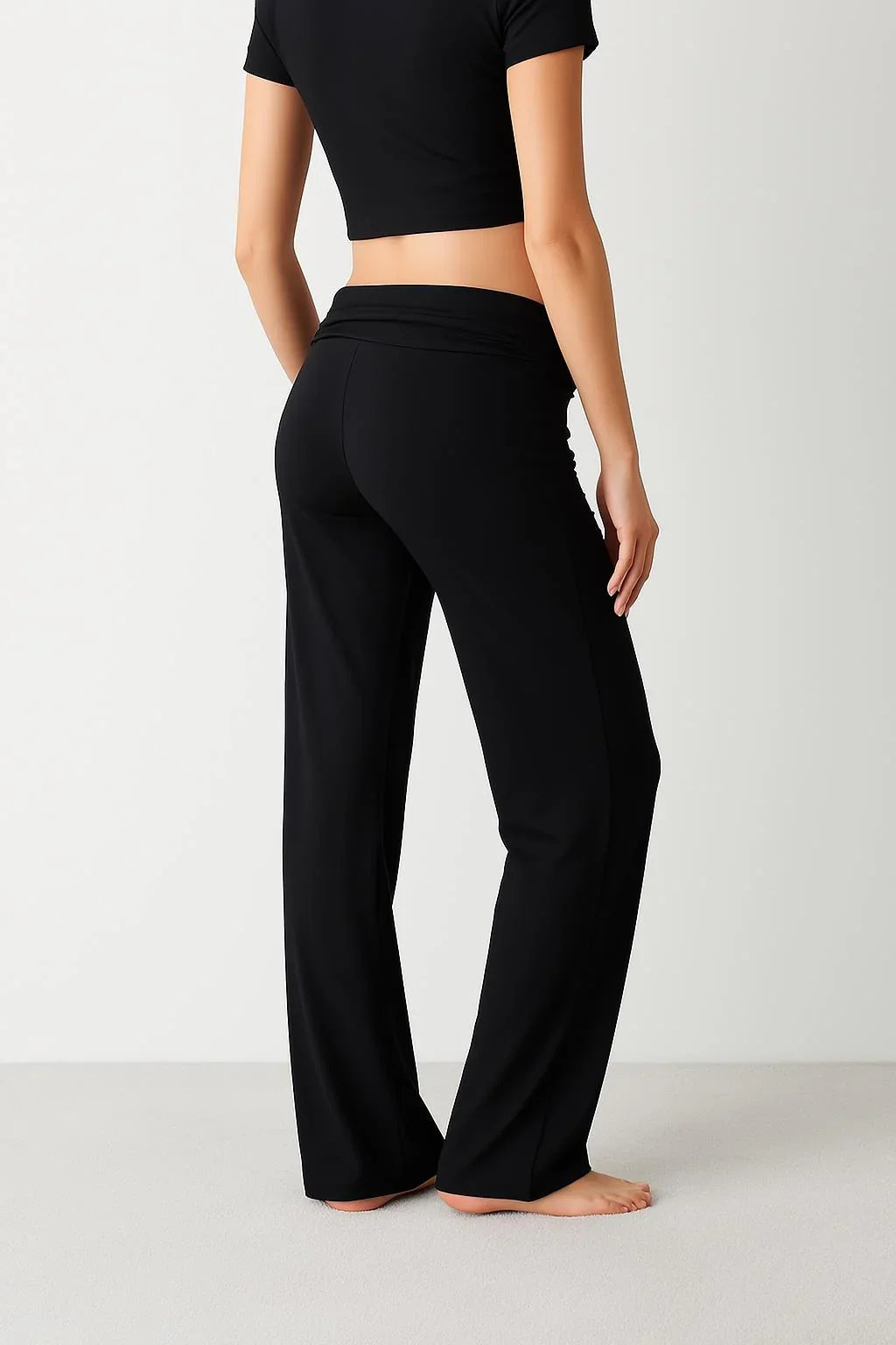 Straight Leg Fold-Back Waist Flexible Viscose Trousers VTP01