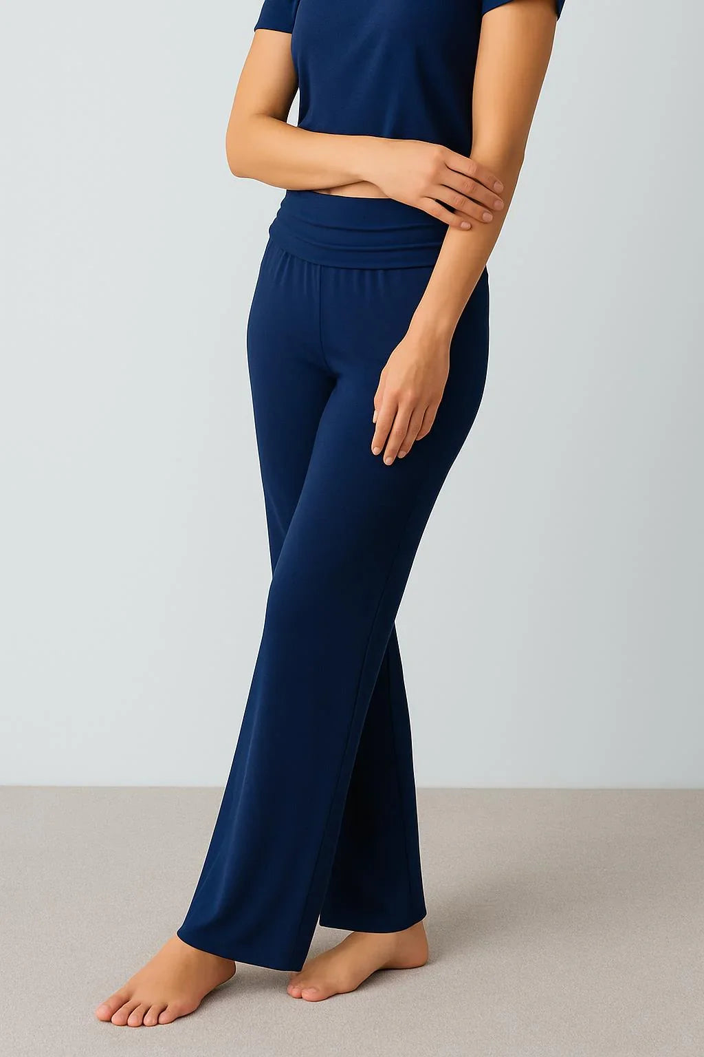 Straight Leg Fold-Back Waist Flexible Viscose Trousers VTP01