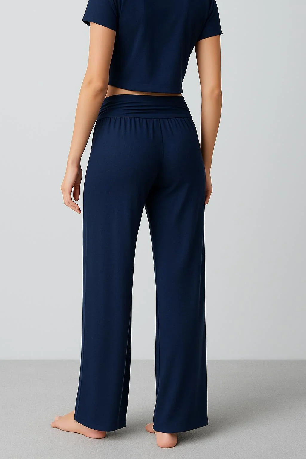 Straight Leg Fold-Back Waist Flexible Viscose Trousers VTP01