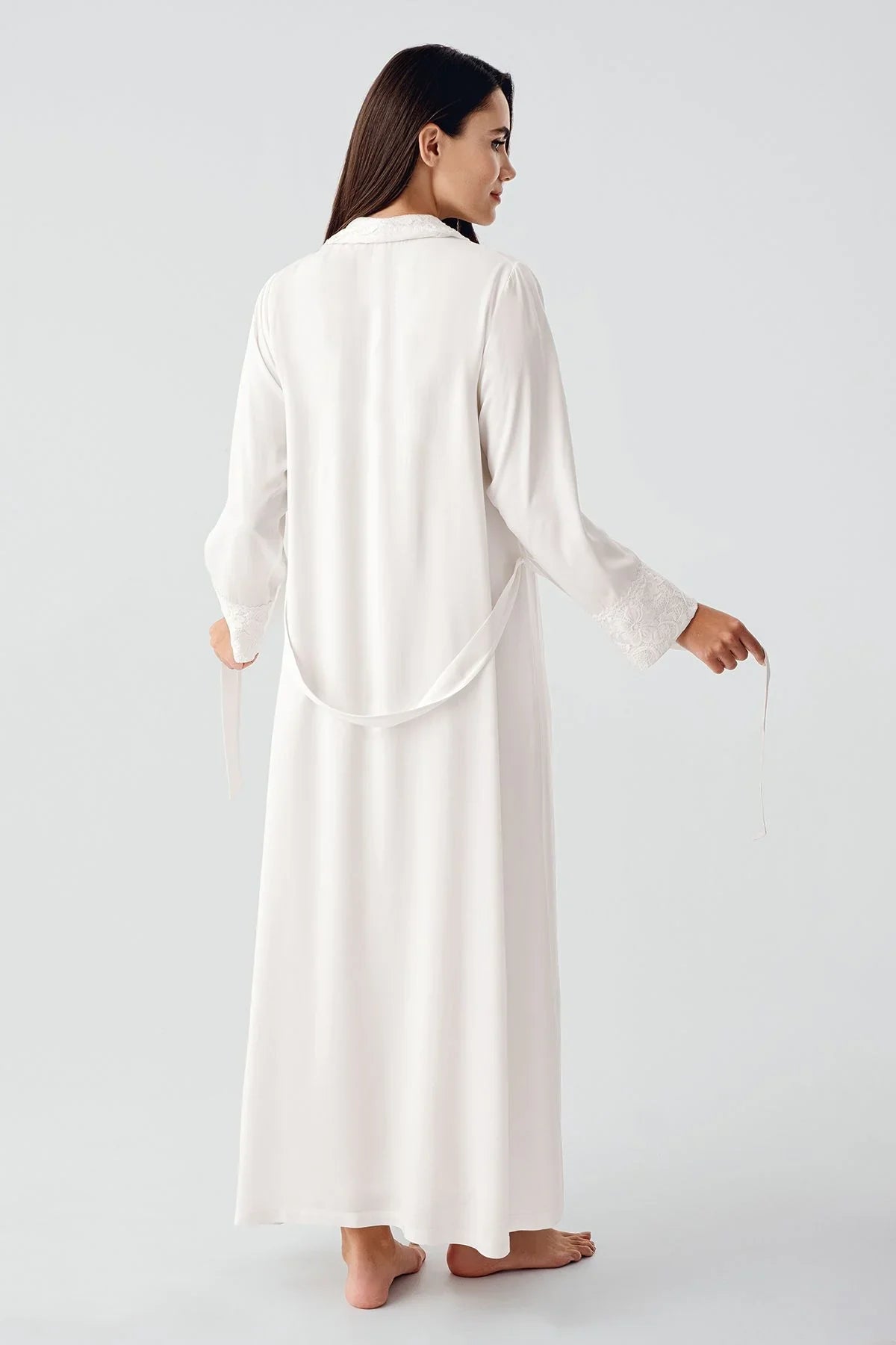 Elegant Dokuma Dantelli Viskoz Sabahlık Gecelik Takım BN02 - Artış Collection