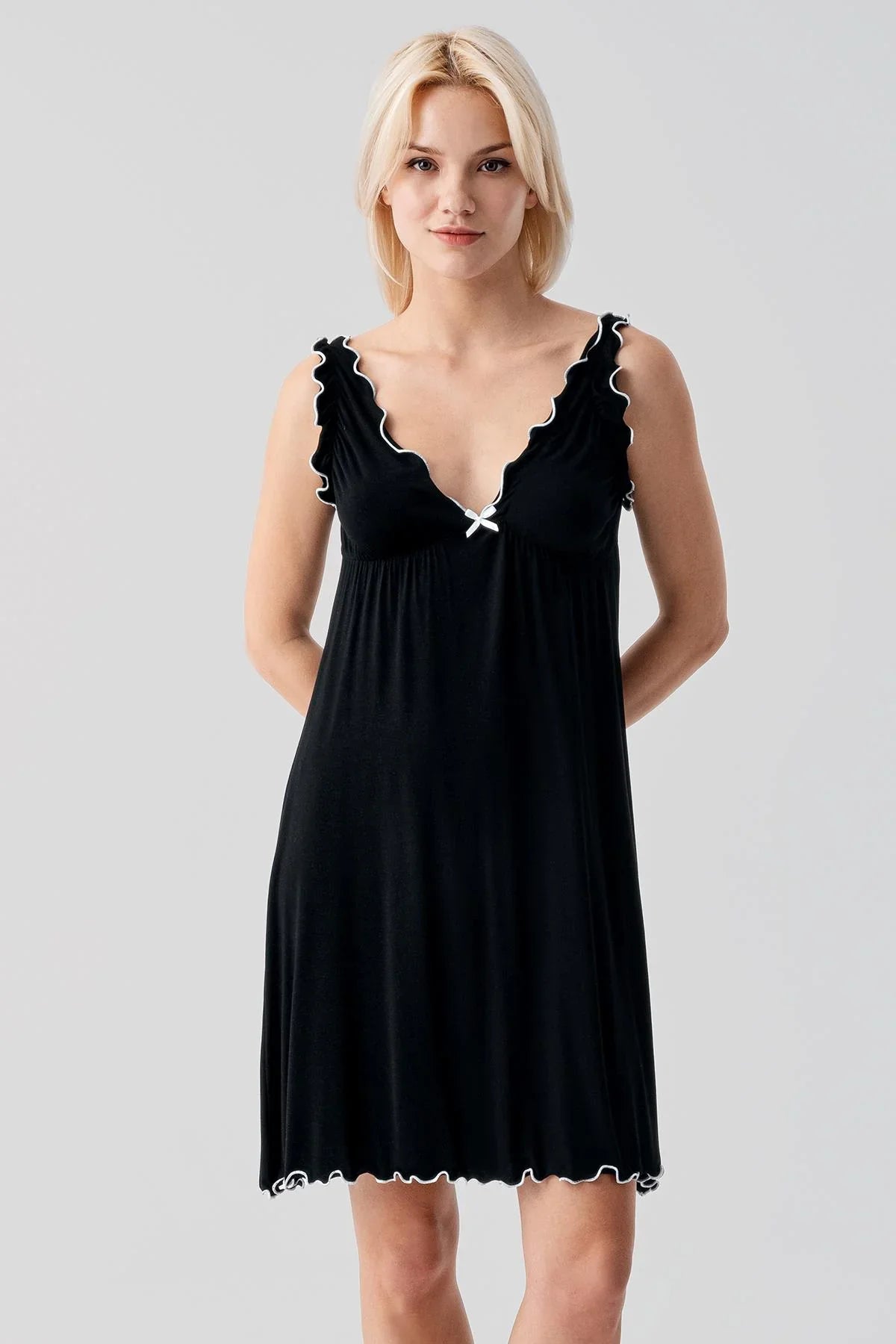 Askılı Kısa Esnek Likralı Viskoz Soft Hamile Sabahlık Gecelik Takım 19400