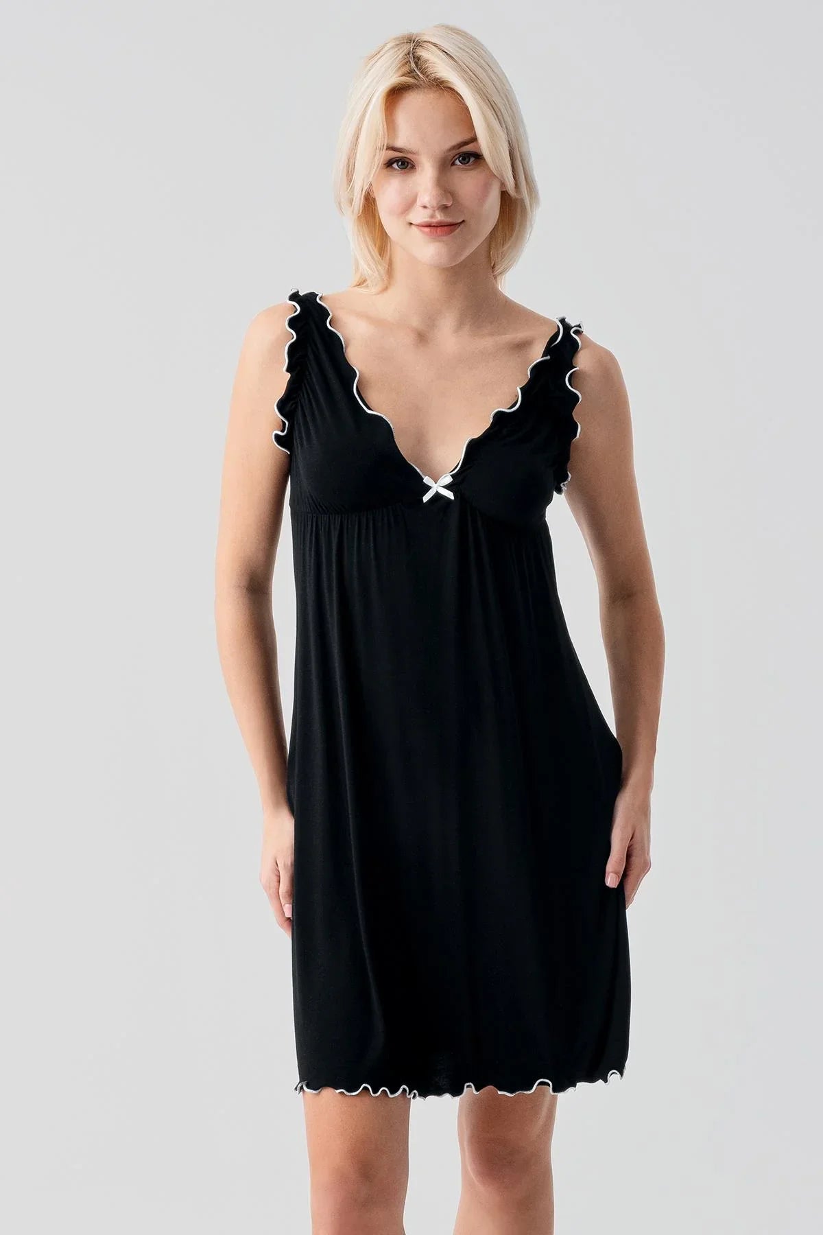 Askılı Kısa Esnek Likralı Viskoz Soft Hamile Sabahlık Gecelik Takım 19400