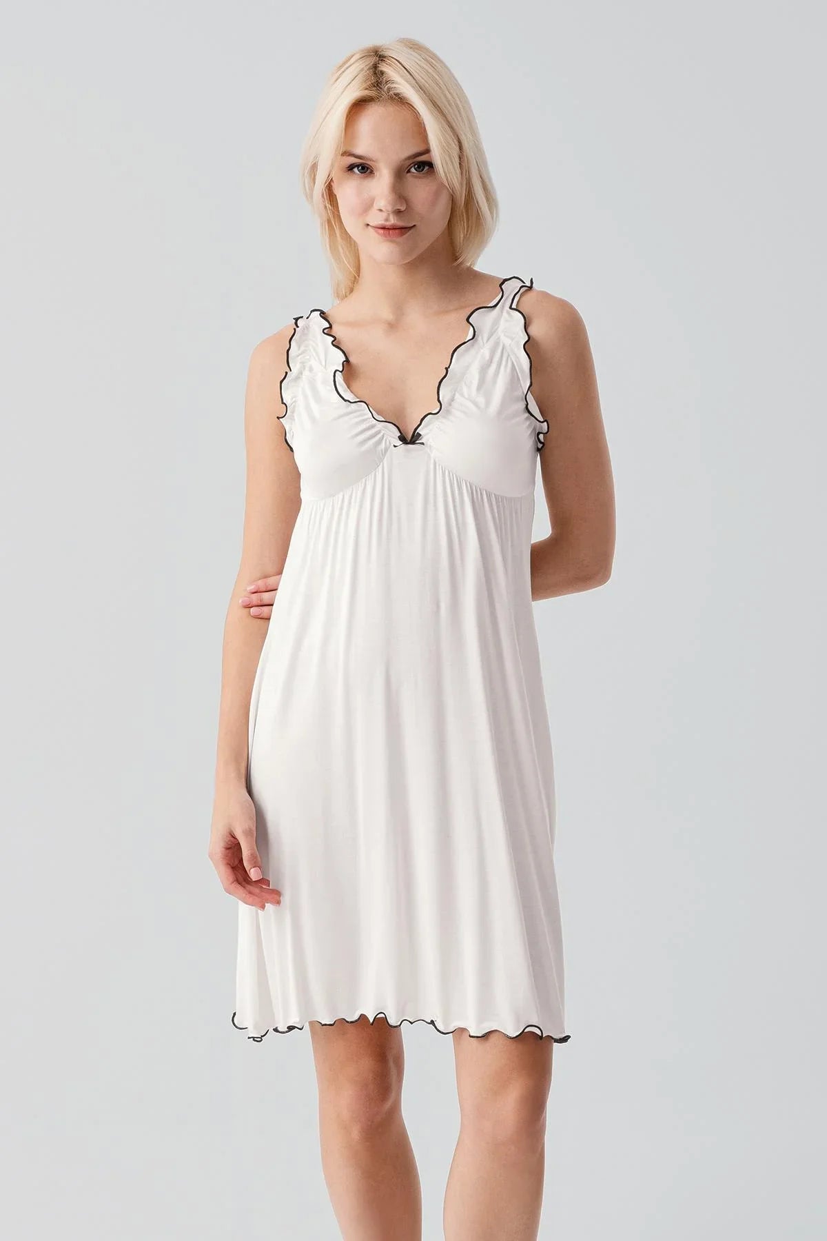 Askılı Kısa Esnek Likralı Viskoz Soft Hamile Sabahlık Gecelik Takım 19400