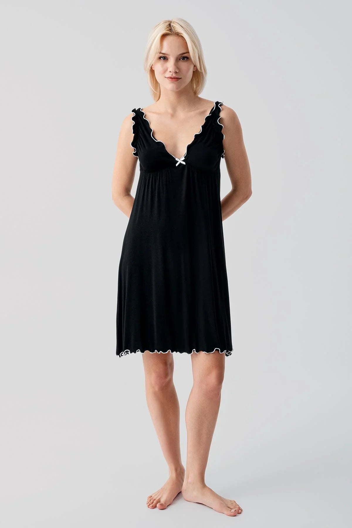 Askılı Kısa Esnek Likralı Viskoz Soft Hamile Sabahlık Gecelik Takım 19400