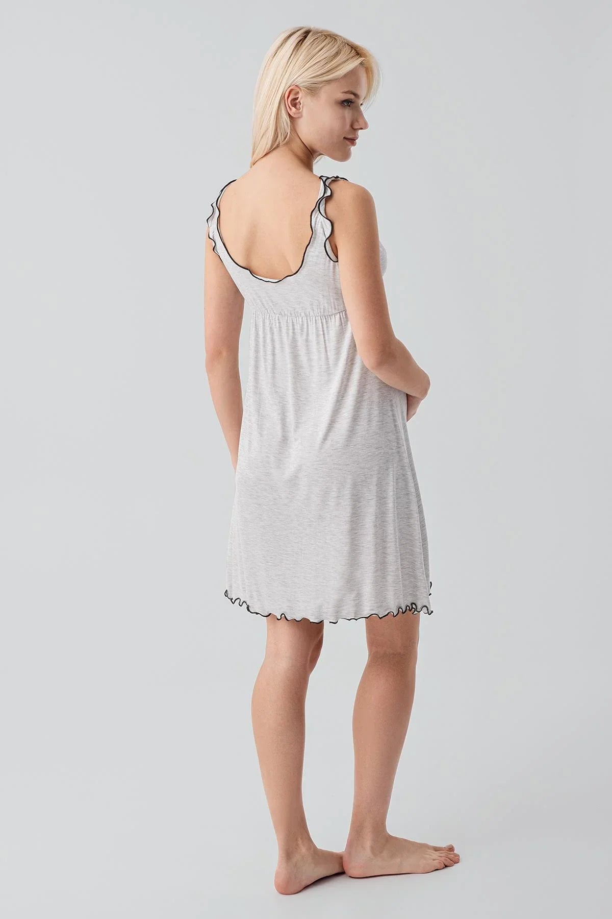 Askılı Kısa Esnek Likralı Viskoz Soft Hamile Sabahlık Gecelik Takım 19400