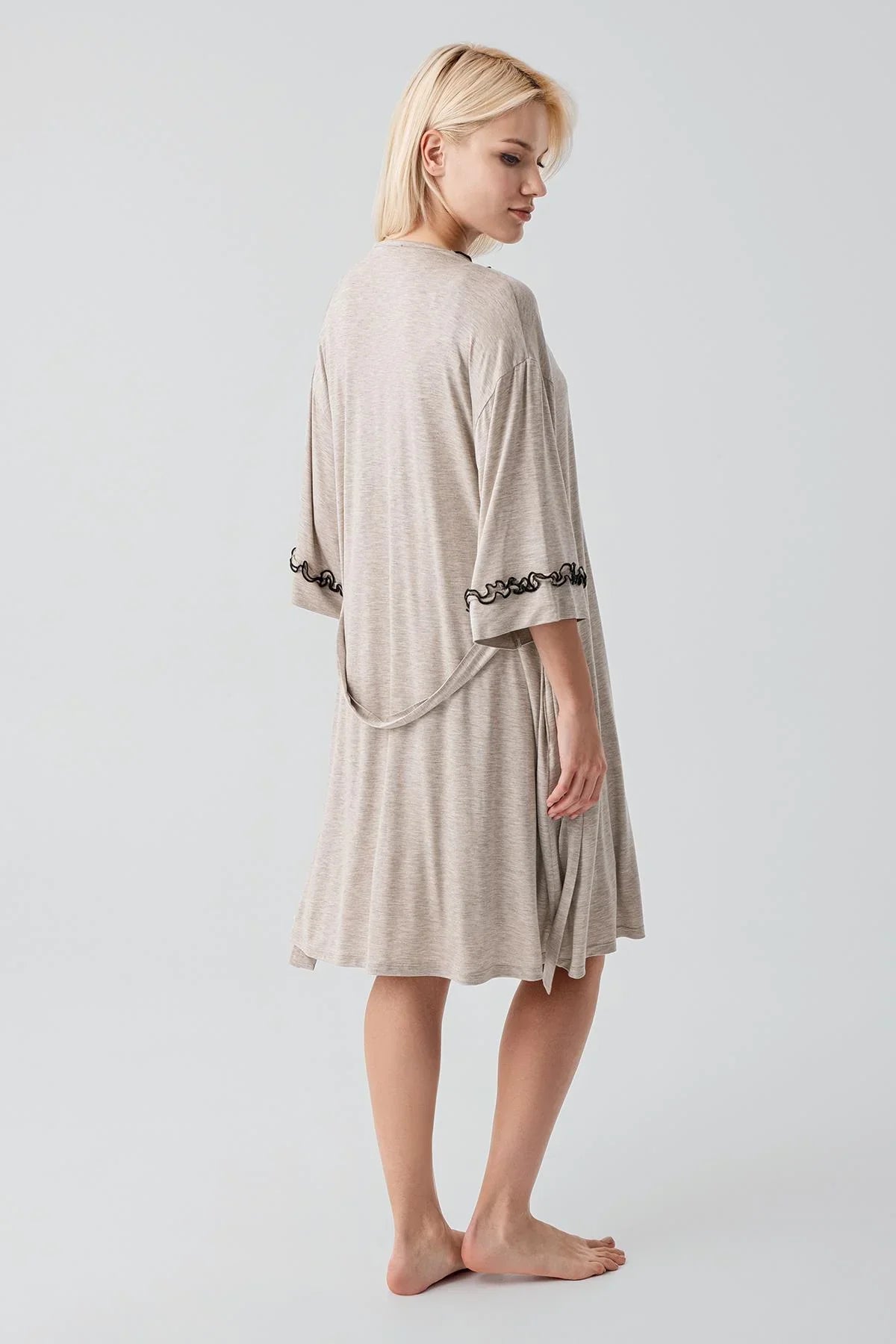 Askılı Kısa Esnek Likralı Viskoz Soft Hamile Sabahlık Gecelik Takım 19400