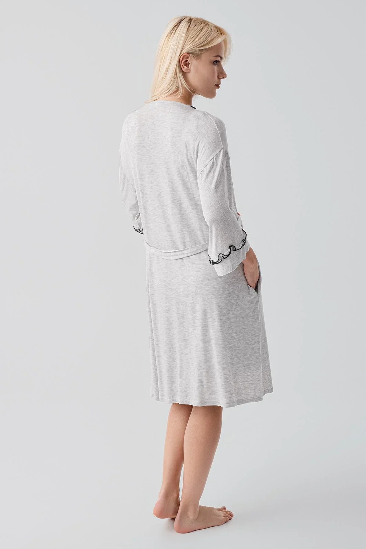 Askılı Kısa Esnek Likralı Viskoz Soft Hamile Sabahlık Gecelik Takım 19400