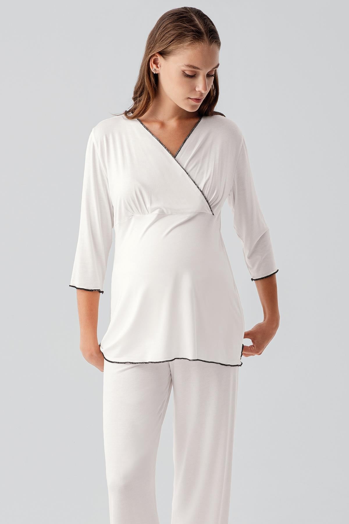 Uzun Kollu Likralı Esnek Viskoz Soft Hamile Pijama Takım 19212