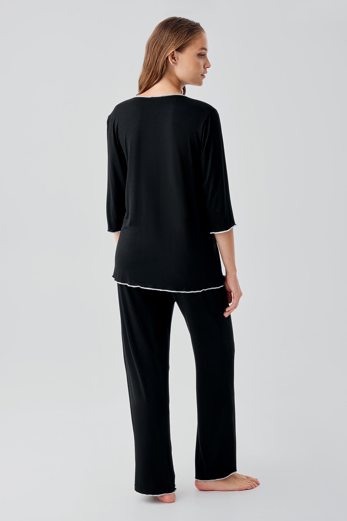 Uzun Kollu Likralı Esnek Viskoz Soft Hamile Pijama Takım 19212