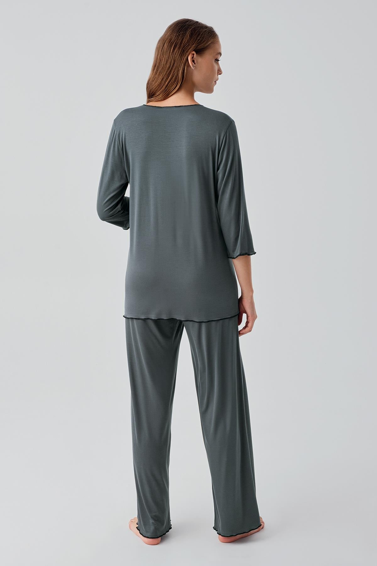 Uzun Kollu Likralı Esnek Viskoz Soft Hamile Pijama Takım 19212