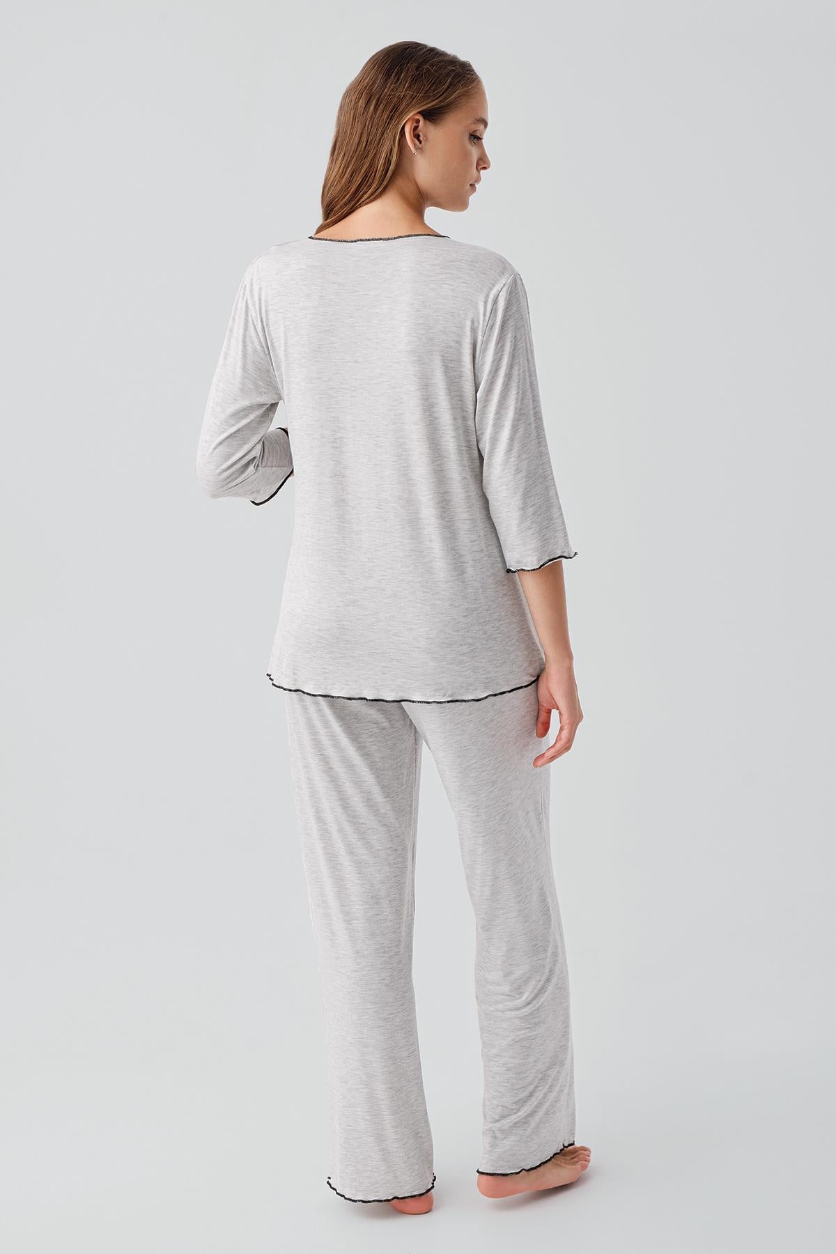 Uzun Kollu Likralı Esnek Viskoz Soft Hamile Pijama Takım 19212