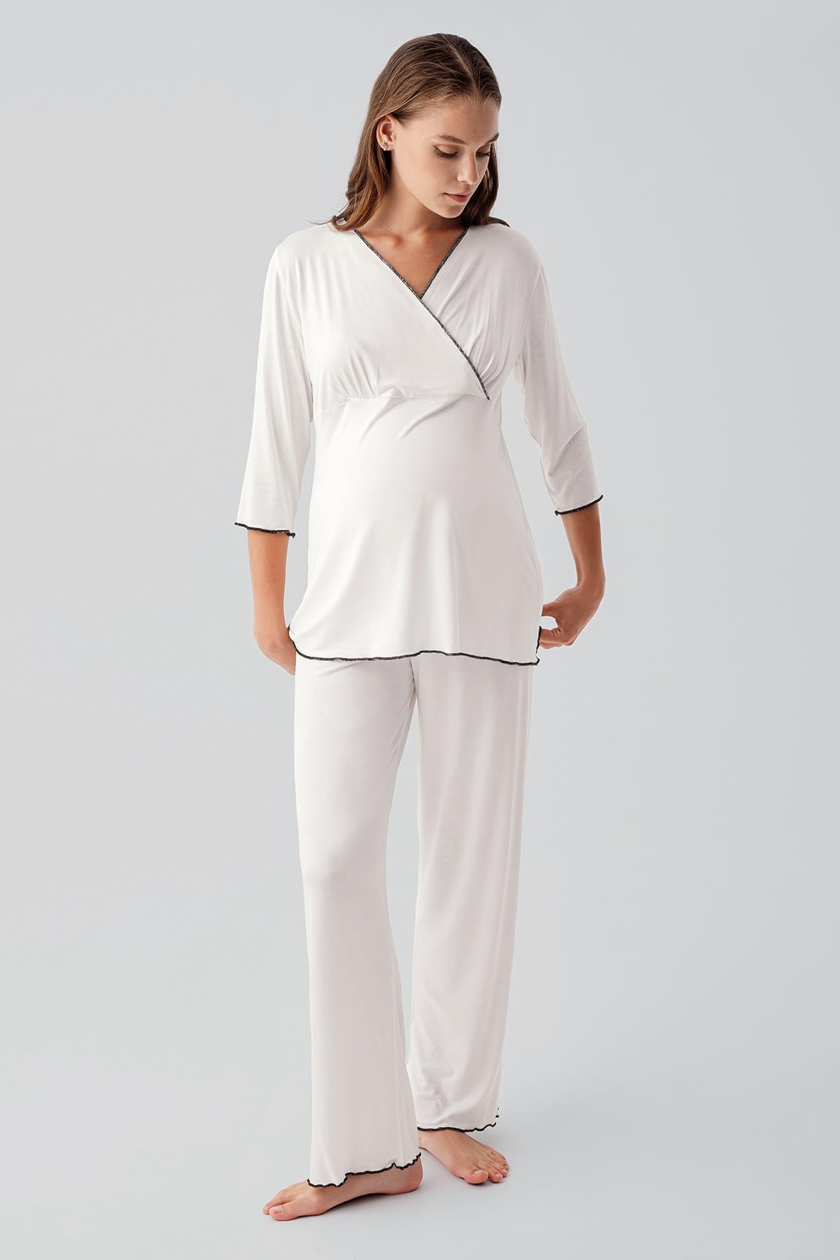 Uzun Kollu Likralı Esnek Viskoz Soft Hamile Pijama Takım 19212