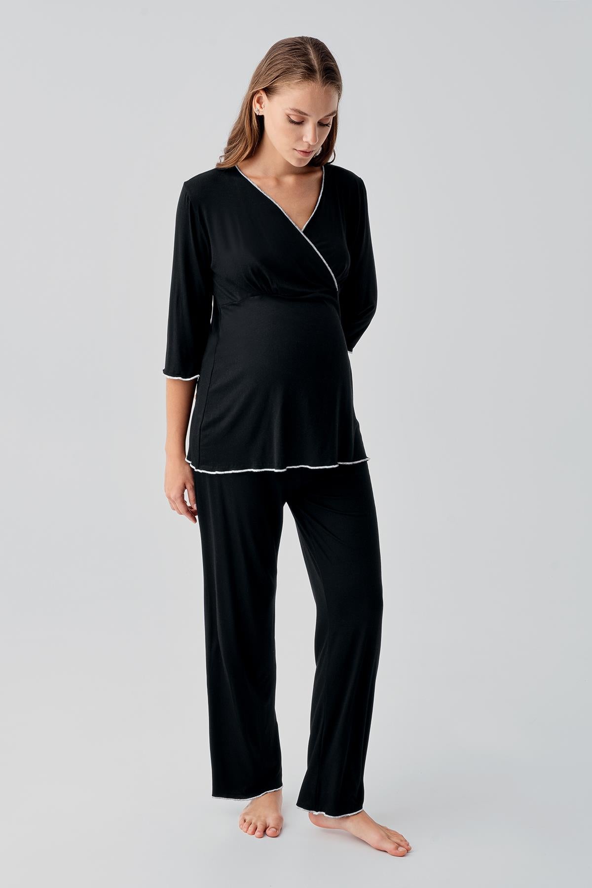 Uzun Kollu Likralı Esnek Viskoz Soft Hamile Pijama Takım 19212