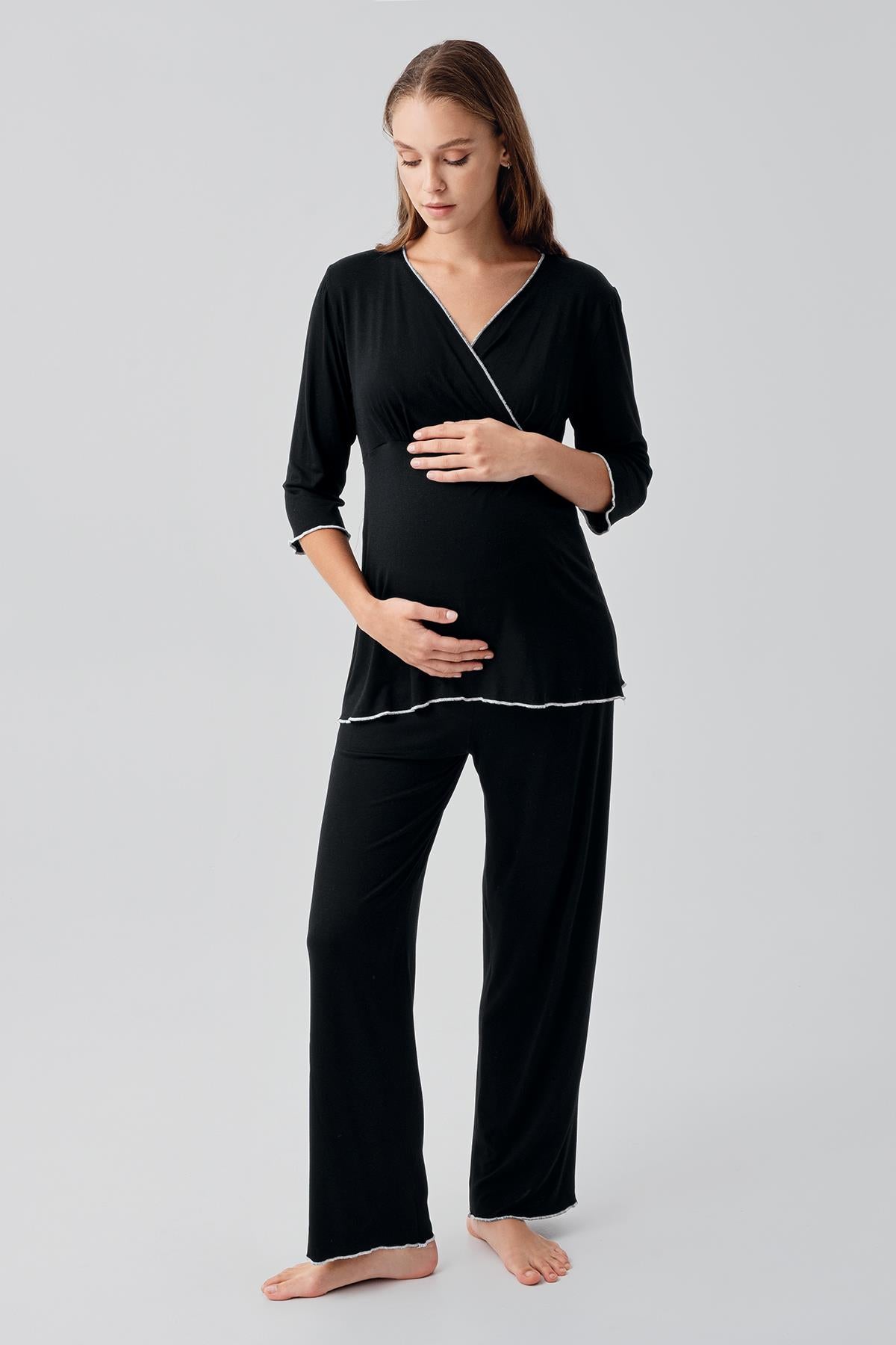 Uzun Kollu Likralı Esnek Viskoz Soft Hamile Pijama Takım 19212