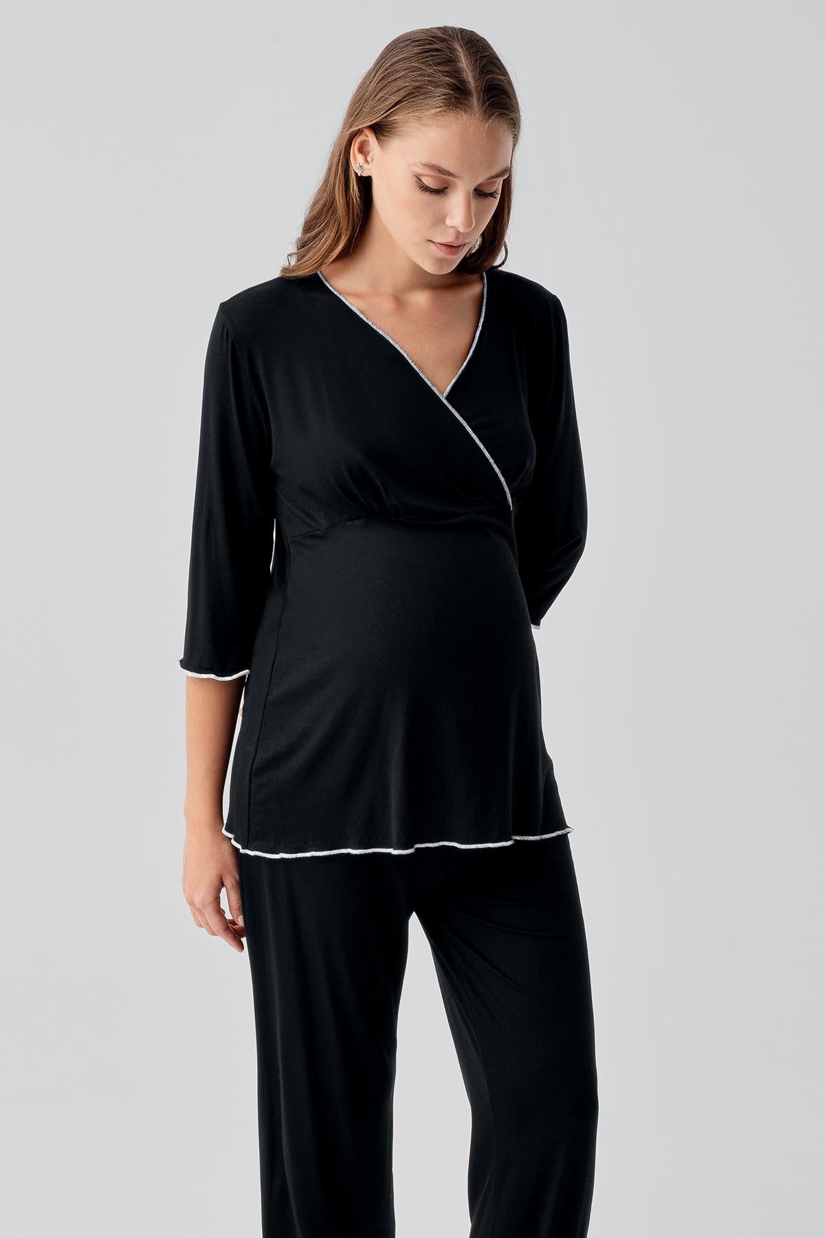 Uzun Kollu Likralı Esnek Viskoz Soft Hamile Pijama Takım 19212