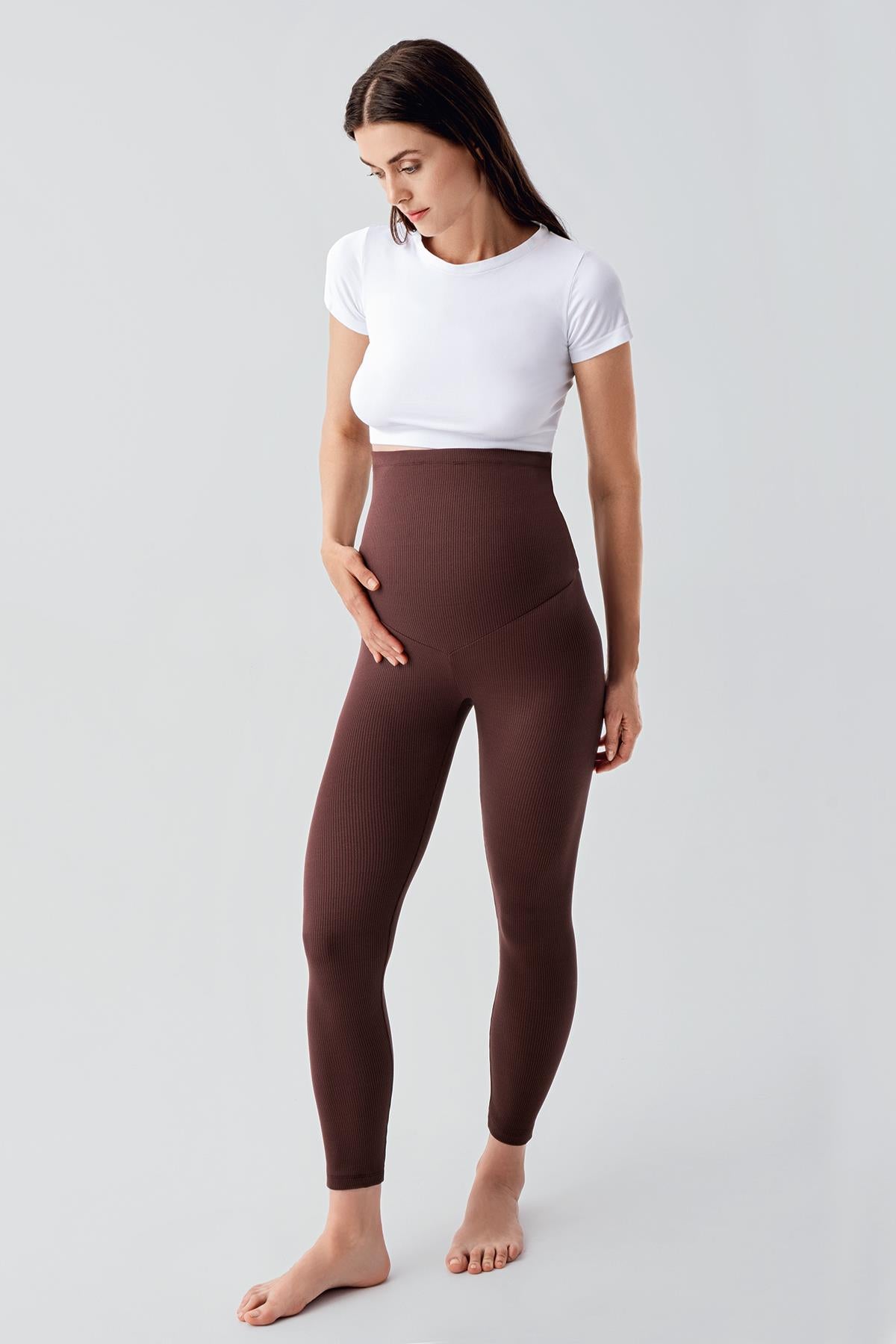 Ribbed Adjustable High Waist Flexible Maternity Tights F03