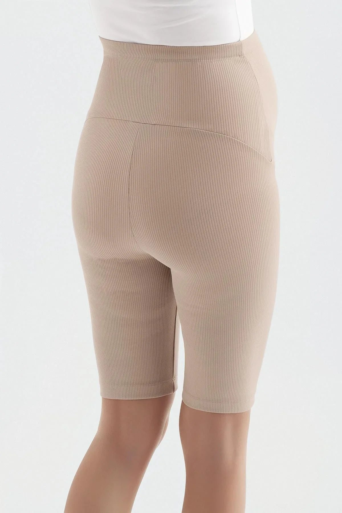 Ribbed Above Knee Biker Flexible Adjustable Waist Maternity Tights F13