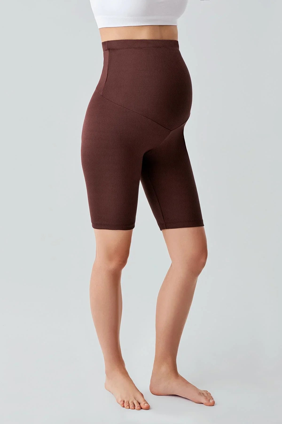 Ribbed Above Knee Biker Flexible Adjustable Waist Maternity Tights F13