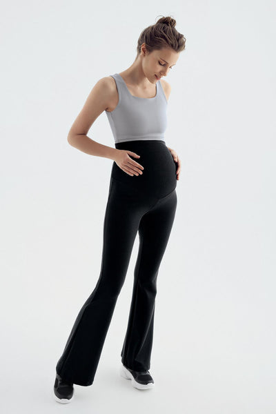 Ribbed Flare Leg High Waist Stretchy Maternity Tights F09