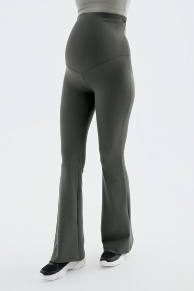 Ribbed Flare Leg High Waist Stretchy Maternity Tights F09