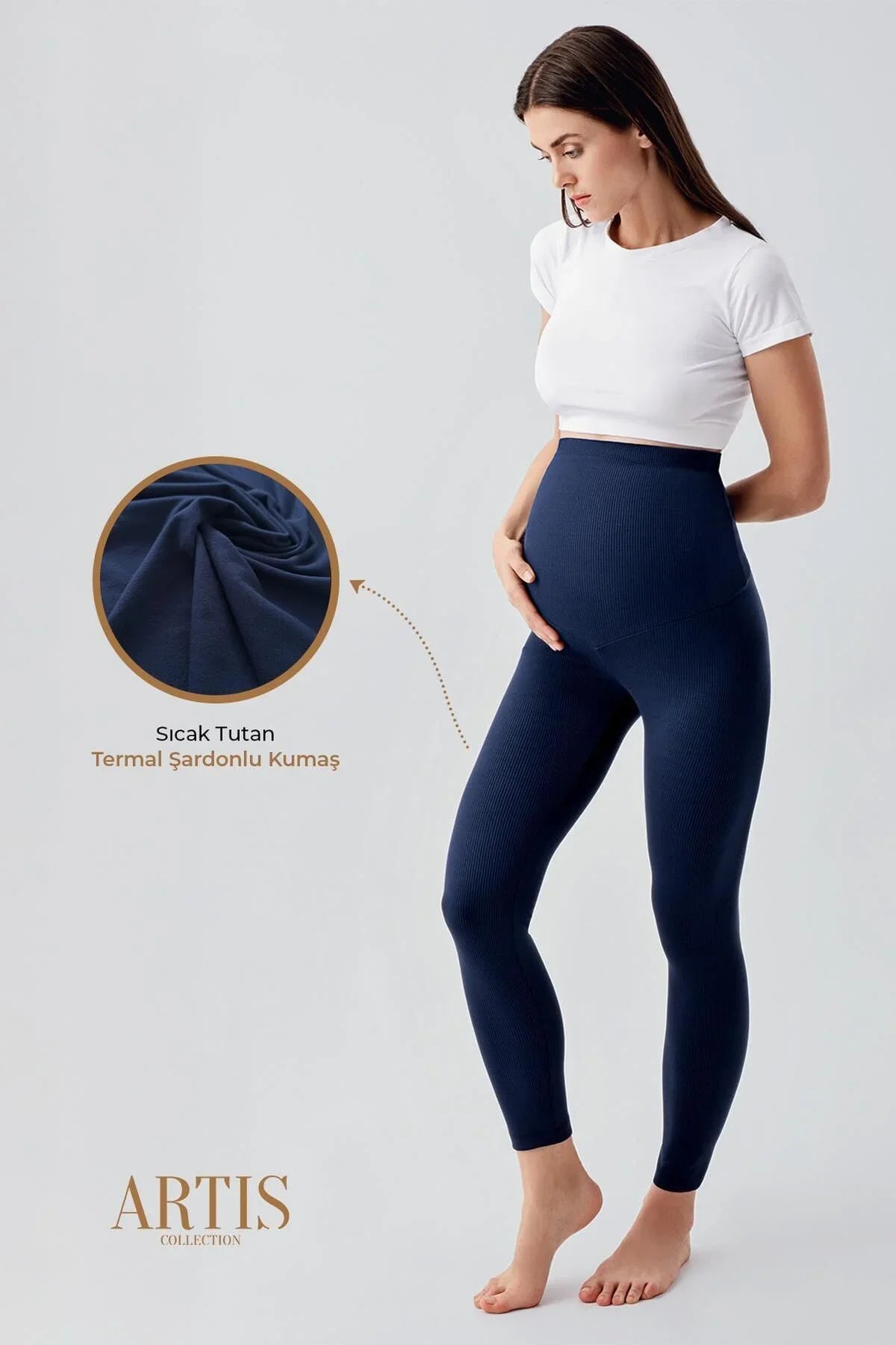 Fitilli Termal İçi Şardonlu Sıcak Tutan Beli Ayarlanabilir Hamile Tayt F06