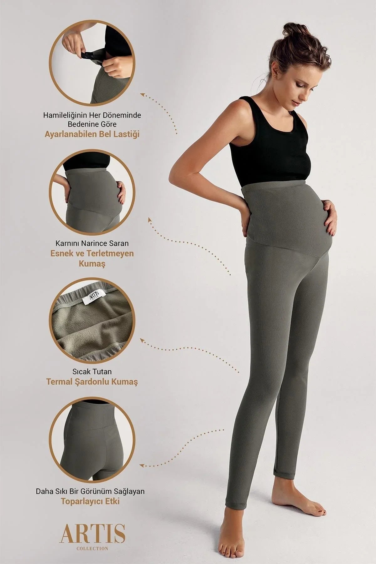 Fitilli Termal İçi Şardonlu Sıcak Tutan Beli Ayarlanabilir Hamile Tayt F06