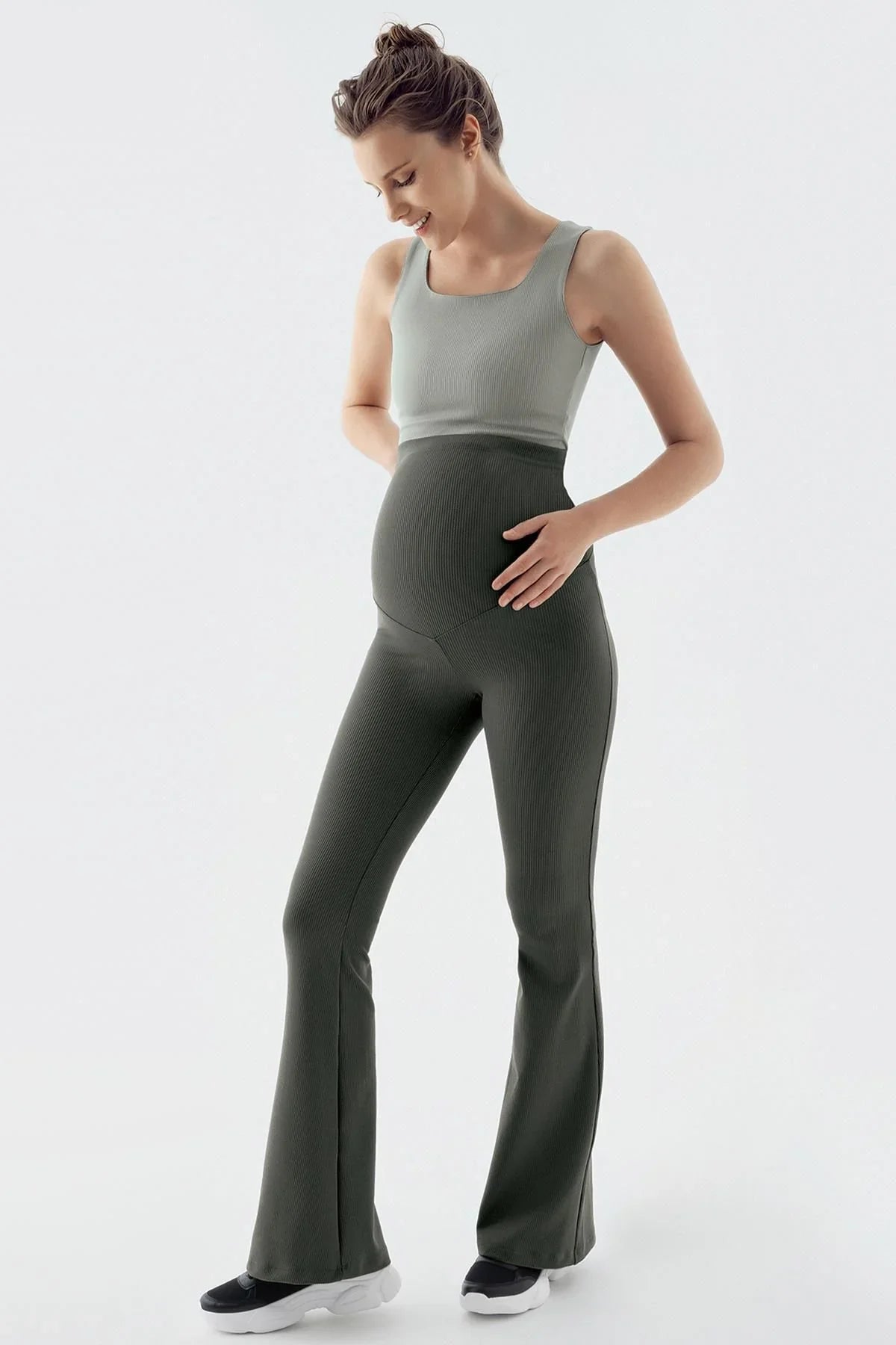 Fitilli Termal Şardonlu Sıcak Tutan Esnek Beli Ayarlanabilir Kışlık İspanyol Paça Hamile Tayt F15