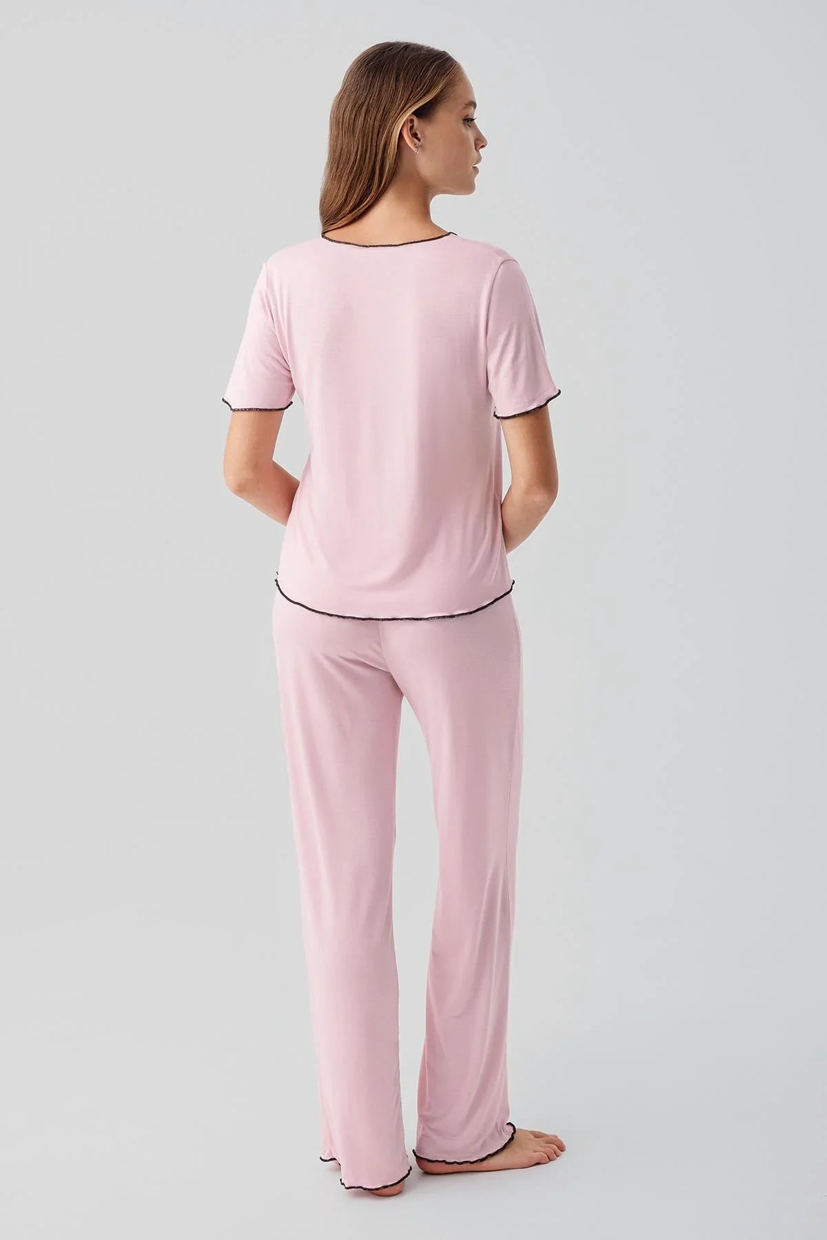 Kısa Kollu Fiyonklu Esnek Viskoz Pijama Takım 19214 - Artış Collection