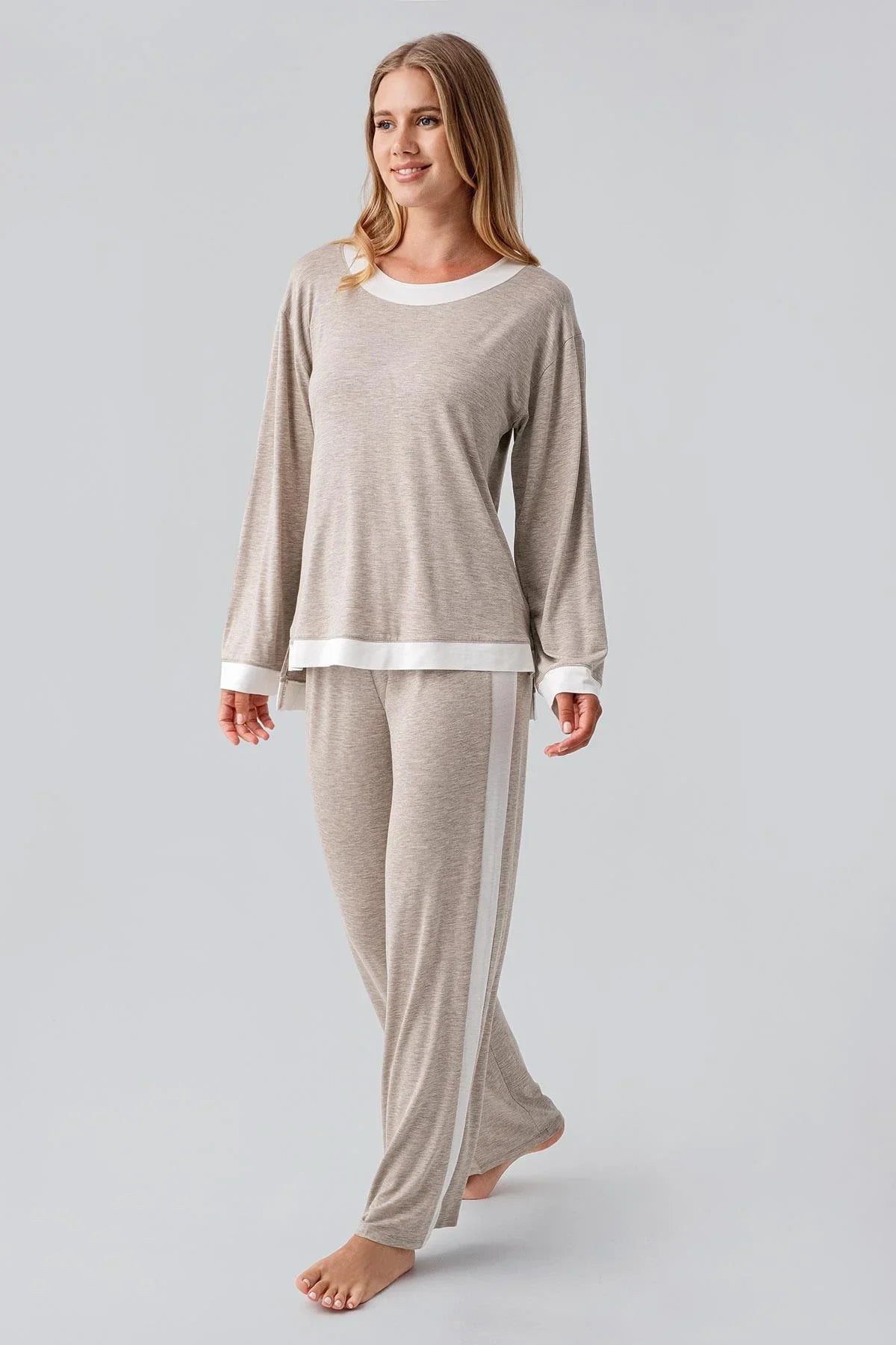 Uzun Kollu Basic Esnek Viskoz Pijama Takım 18209