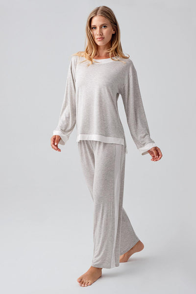 Long Sleeve Basic Flexible Viscose Pajama Set 18209