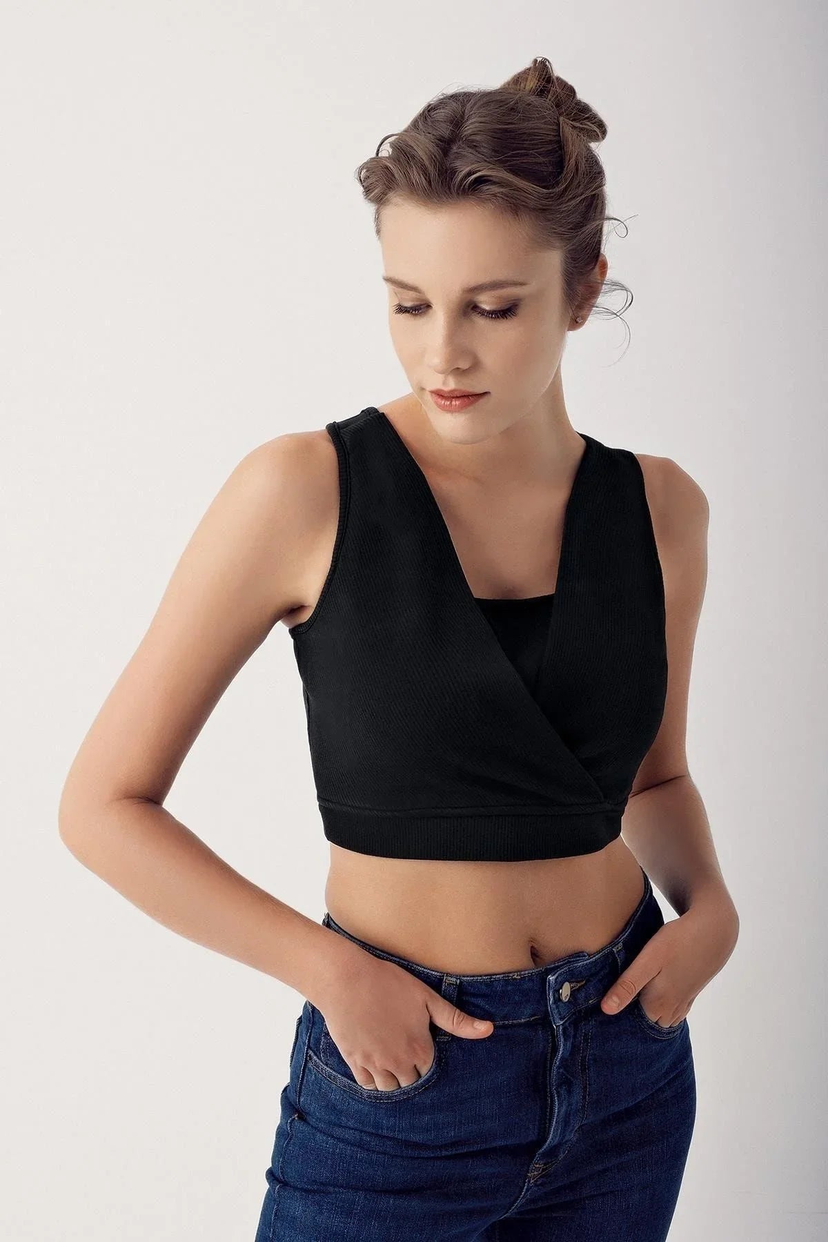 Pregnant Women Strappy Crop Top Ribbed Sports Bustier C03