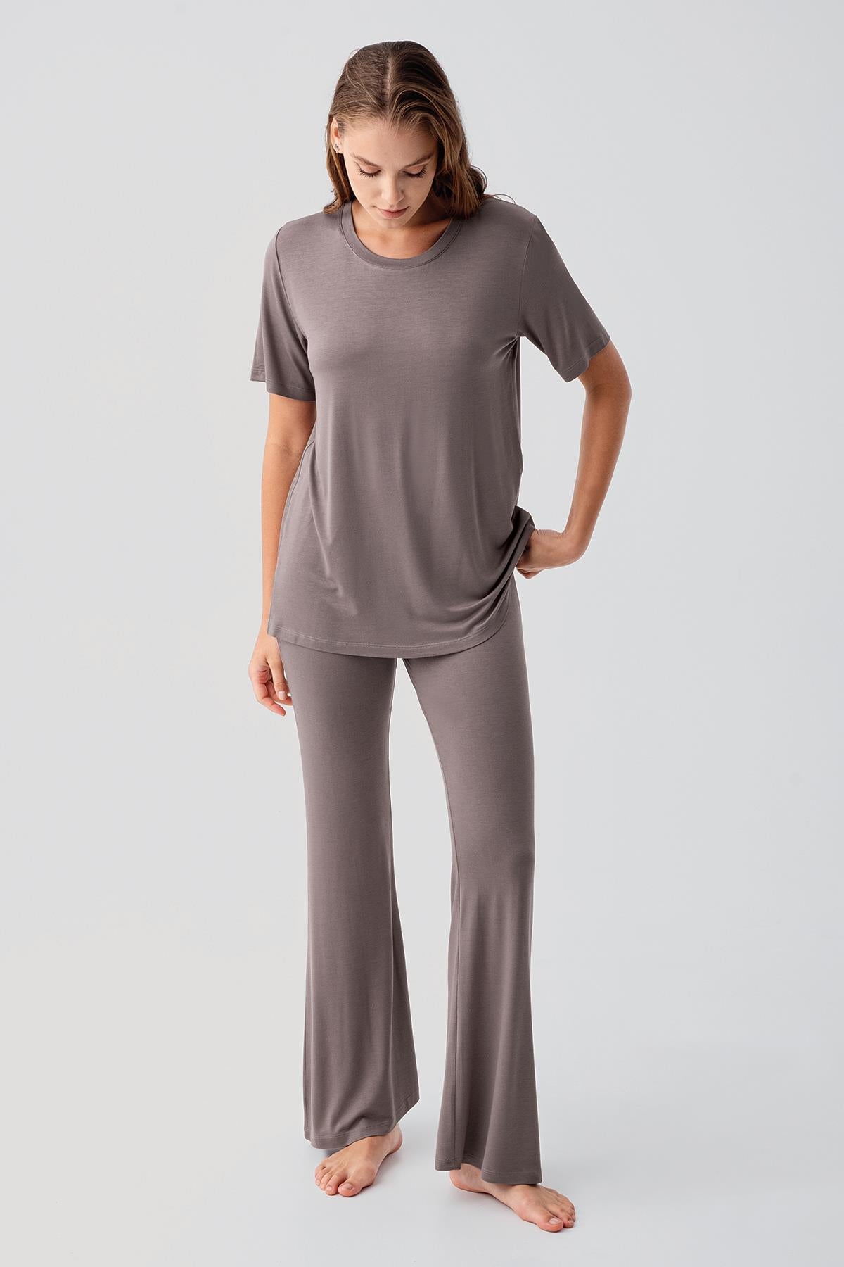 Kısa Kollu Basic İspanyol Paça Esnek Viskoz Pijama Takım 19213 - Artış Collection