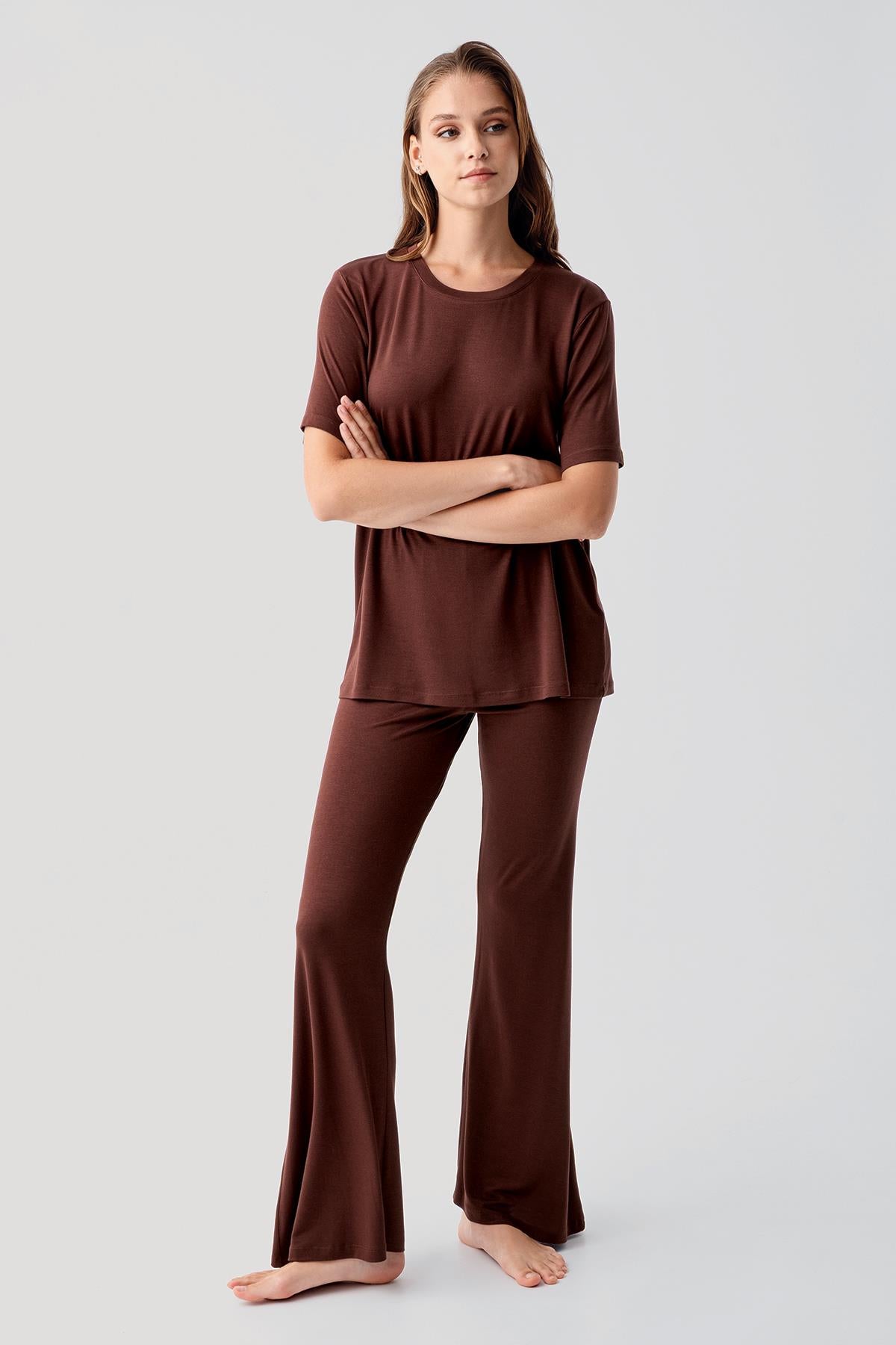 Kısa Kollu Basic İspanyol Paça Esnek Viskoz Pijama Takım 19213 - Artış Collection