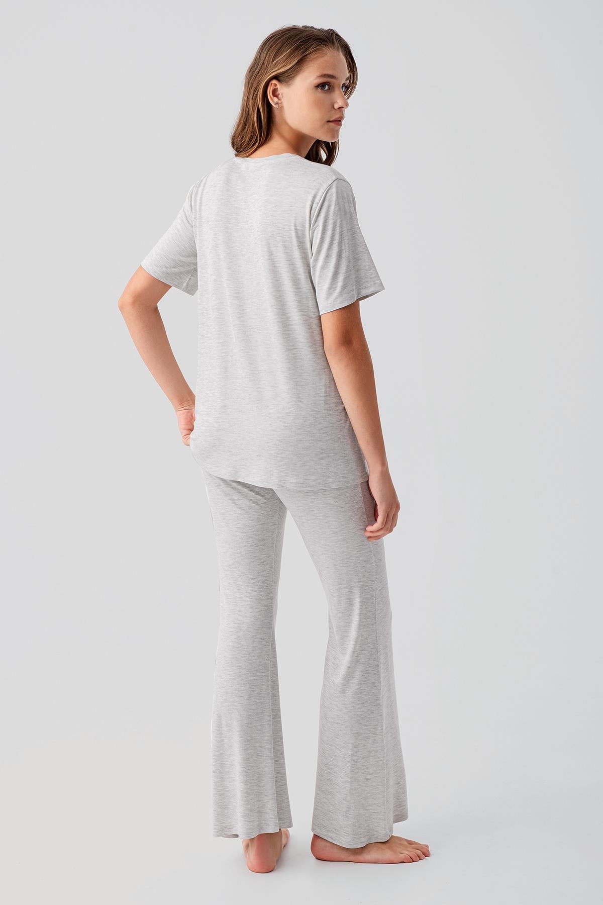 Kısa Kollu Basic İspanyol Paça Esnek Viskoz Pijama Takım 19213 - Artış Collection