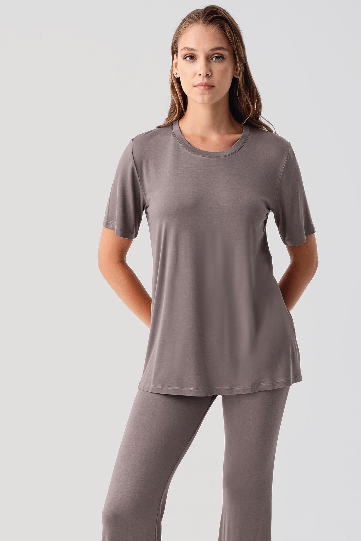 Kısa Kollu Basic İspanyol Paça Esnek Viskoz Pijama Takım 19213 - Artış Collection