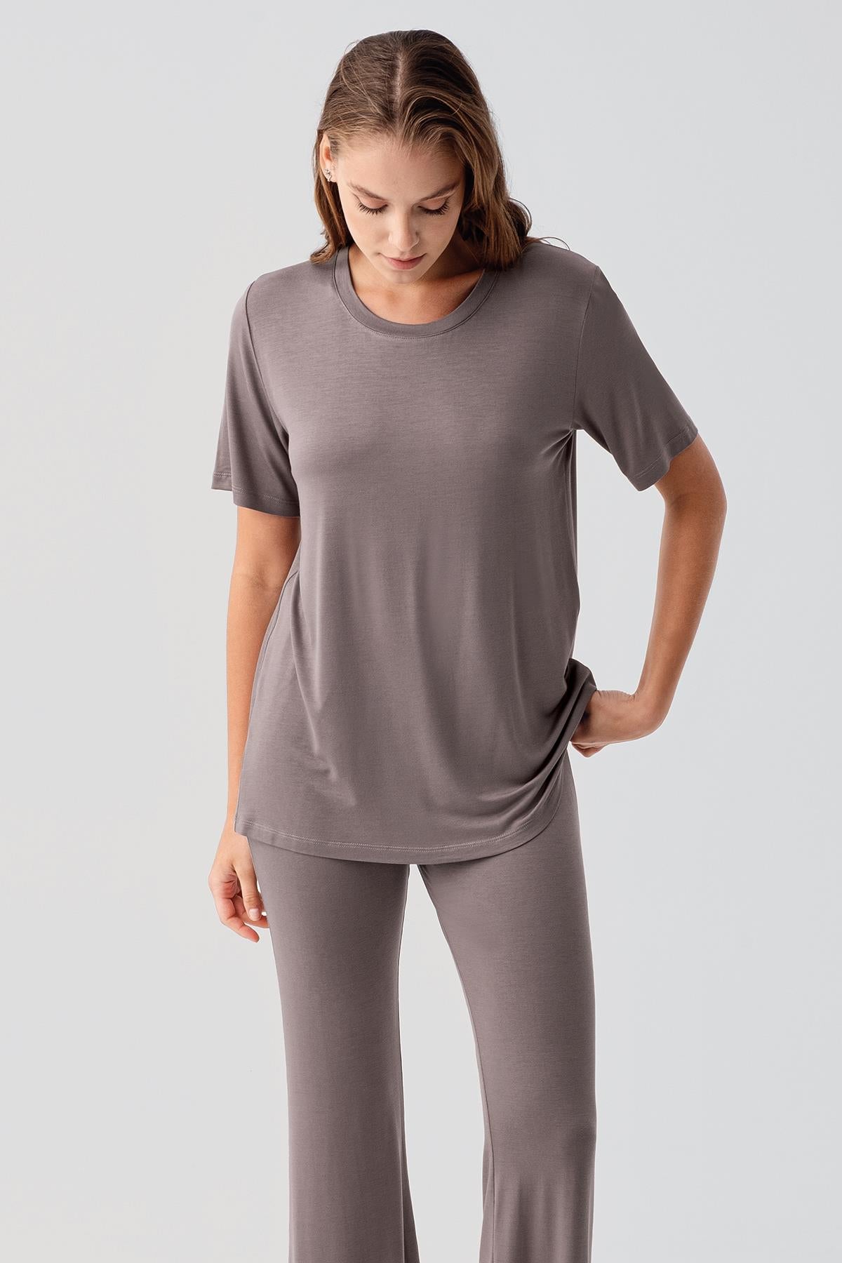 Kısa Kollu Basic İspanyol Paça Esnek Viskoz Pijama Takım 19213 - Artış Collection