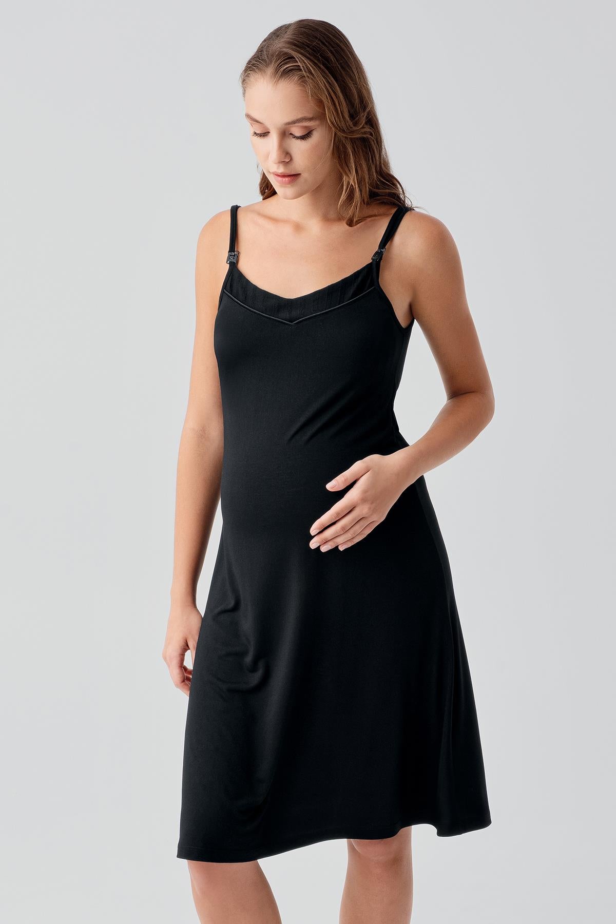 Askılı Emzirme Bölmeli Esnek Viskoz Hamile Sabahlık Gecelik Takım 19407