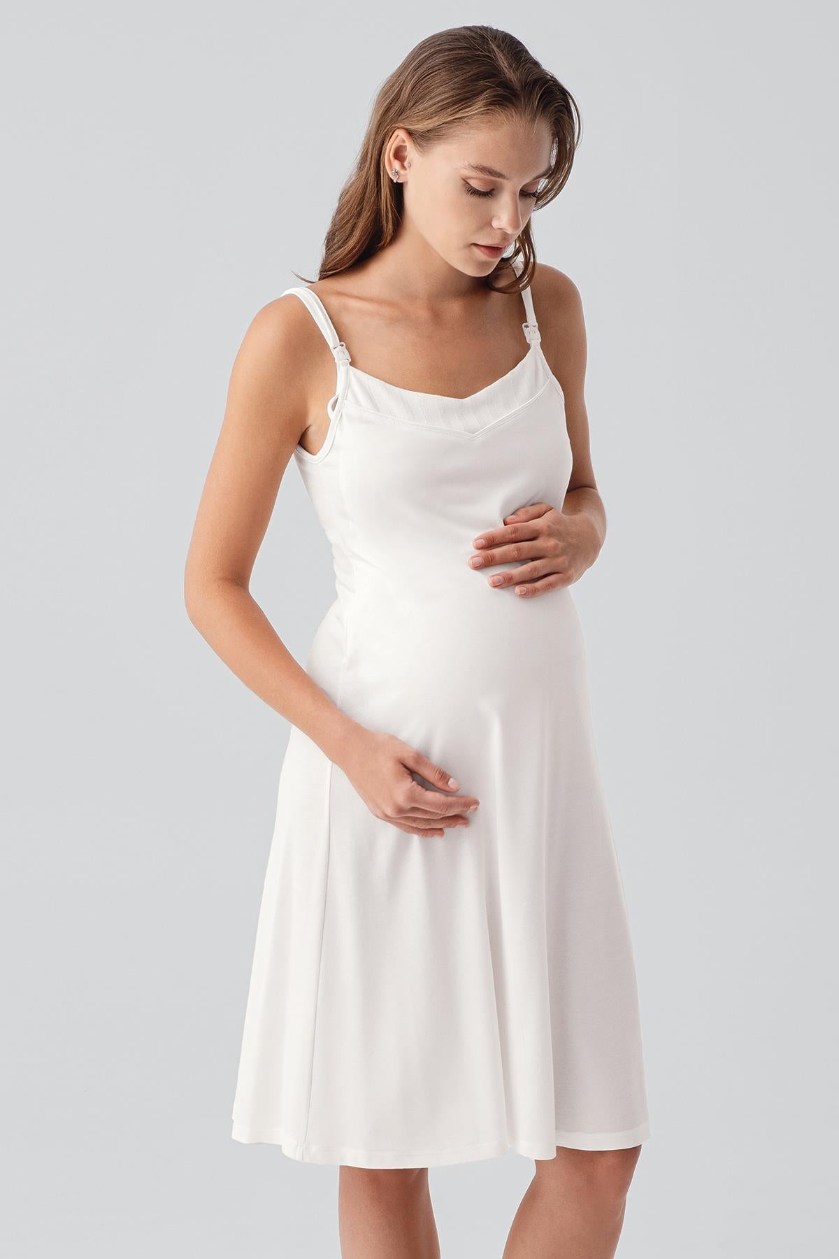 Askılı Emzirme Bölmeli Esnek Viskoz Hamile Sabahlık Gecelik Takım 19407