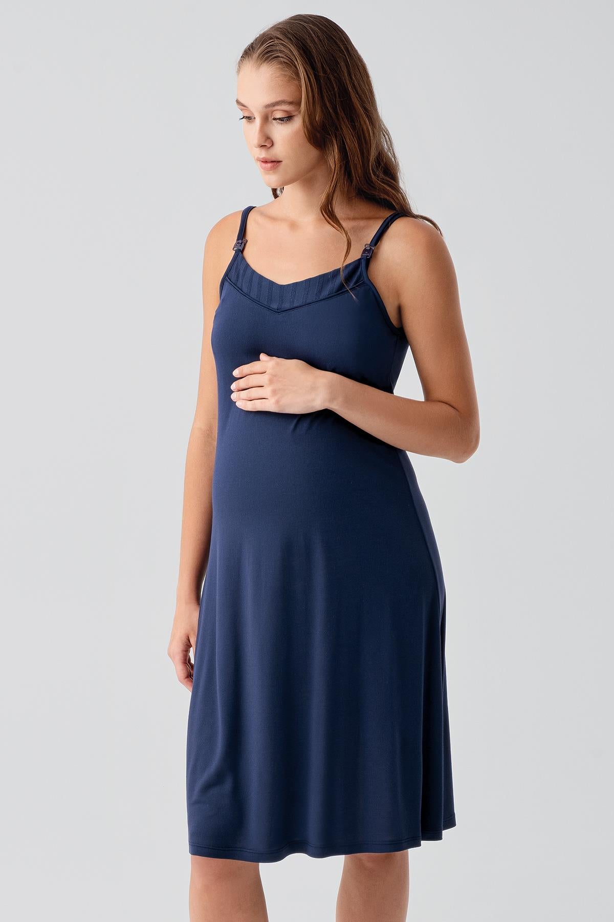 Askılı Emzirme Bölmeli Esnek Viskoz Hamile Sabahlık Gecelik Takım 19407