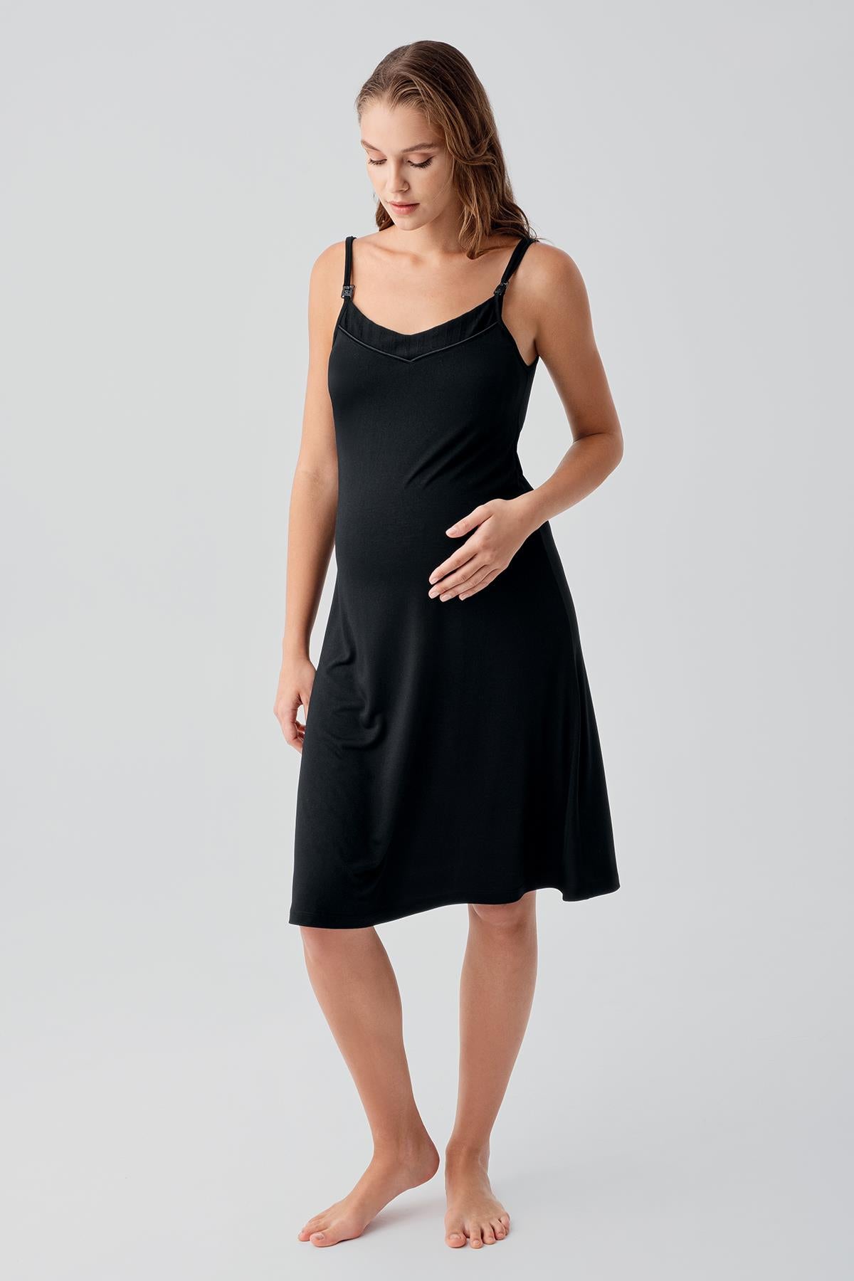 Askılı Emzirme Bölmeli Esnek Viskoz Hamile Sabahlık Gecelik Takım 19407