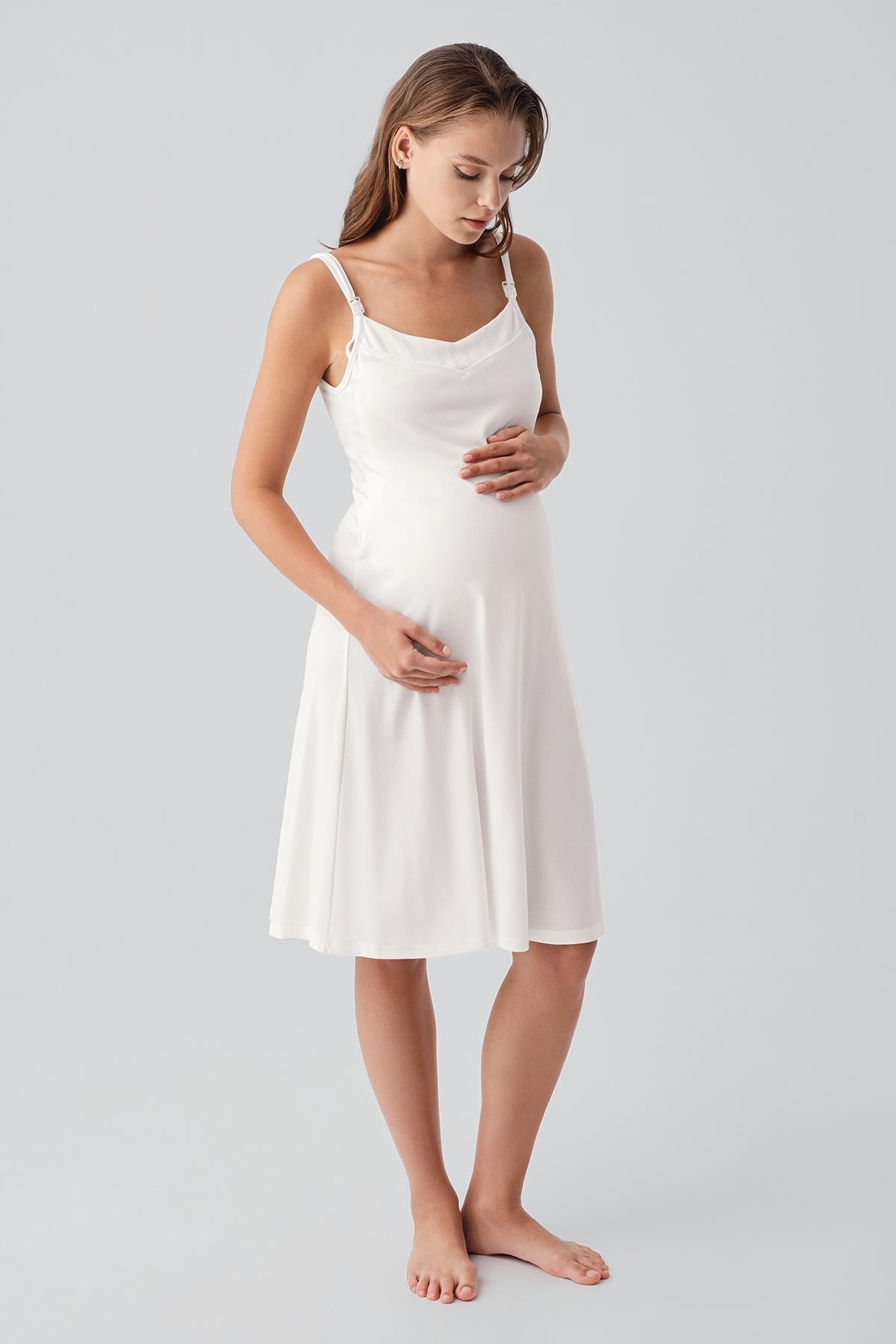 Askılı Emzirme Bölmeli Esnek Viskoz Hamile Sabahlık Gecelik Takım 19407