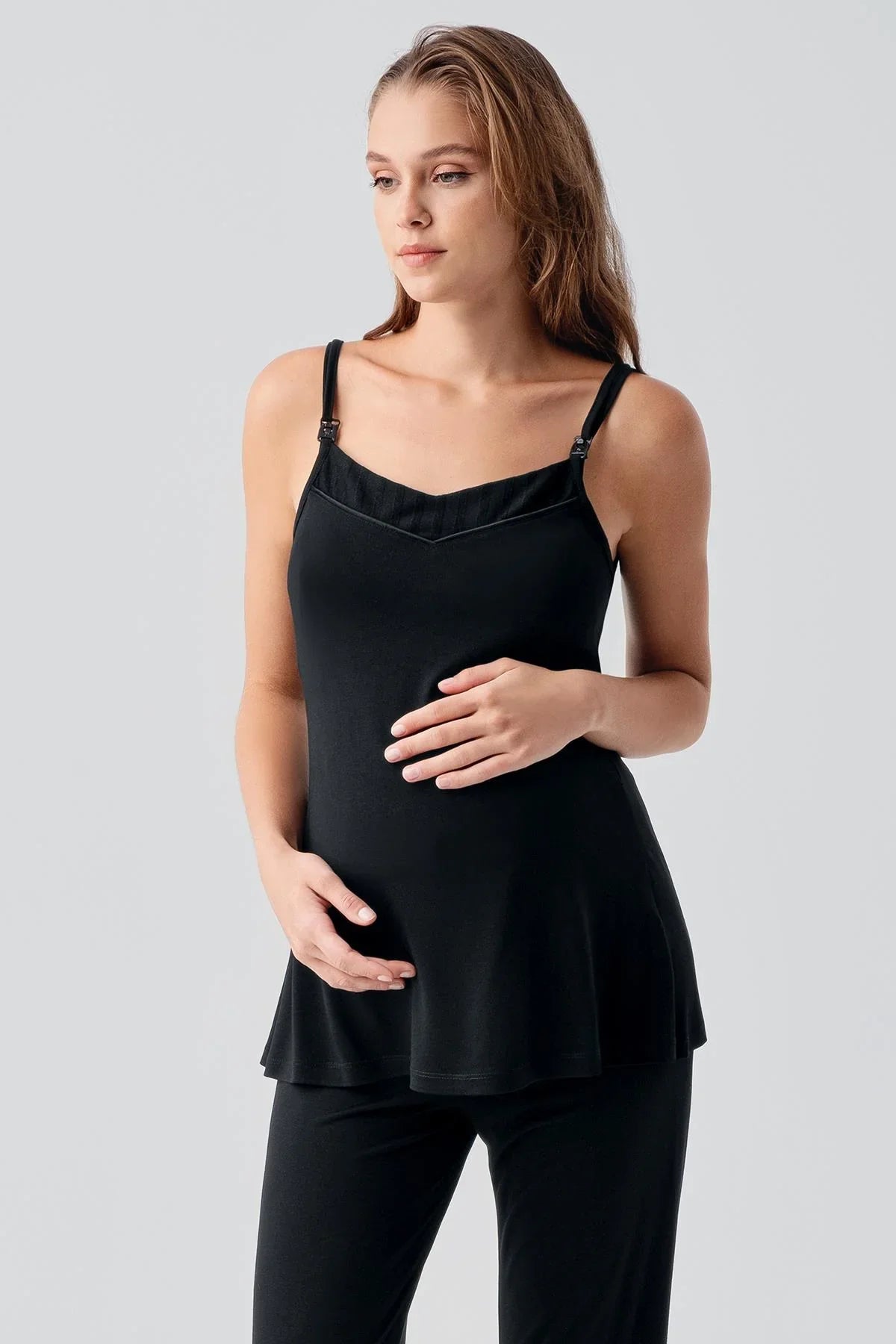 Strappy Flexible Viscose Maternity Nightgown and Pajama Set 19307