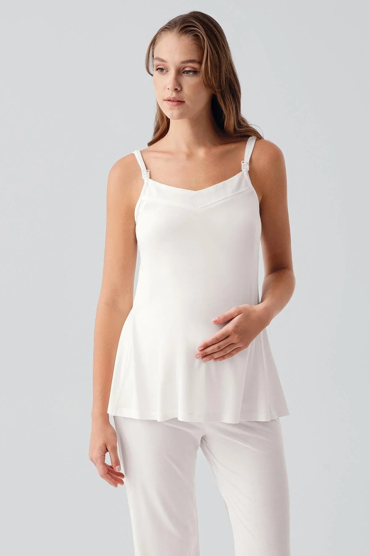 Strappy Flexible Viscose Maternity Nightgown and Pajama Set 19307