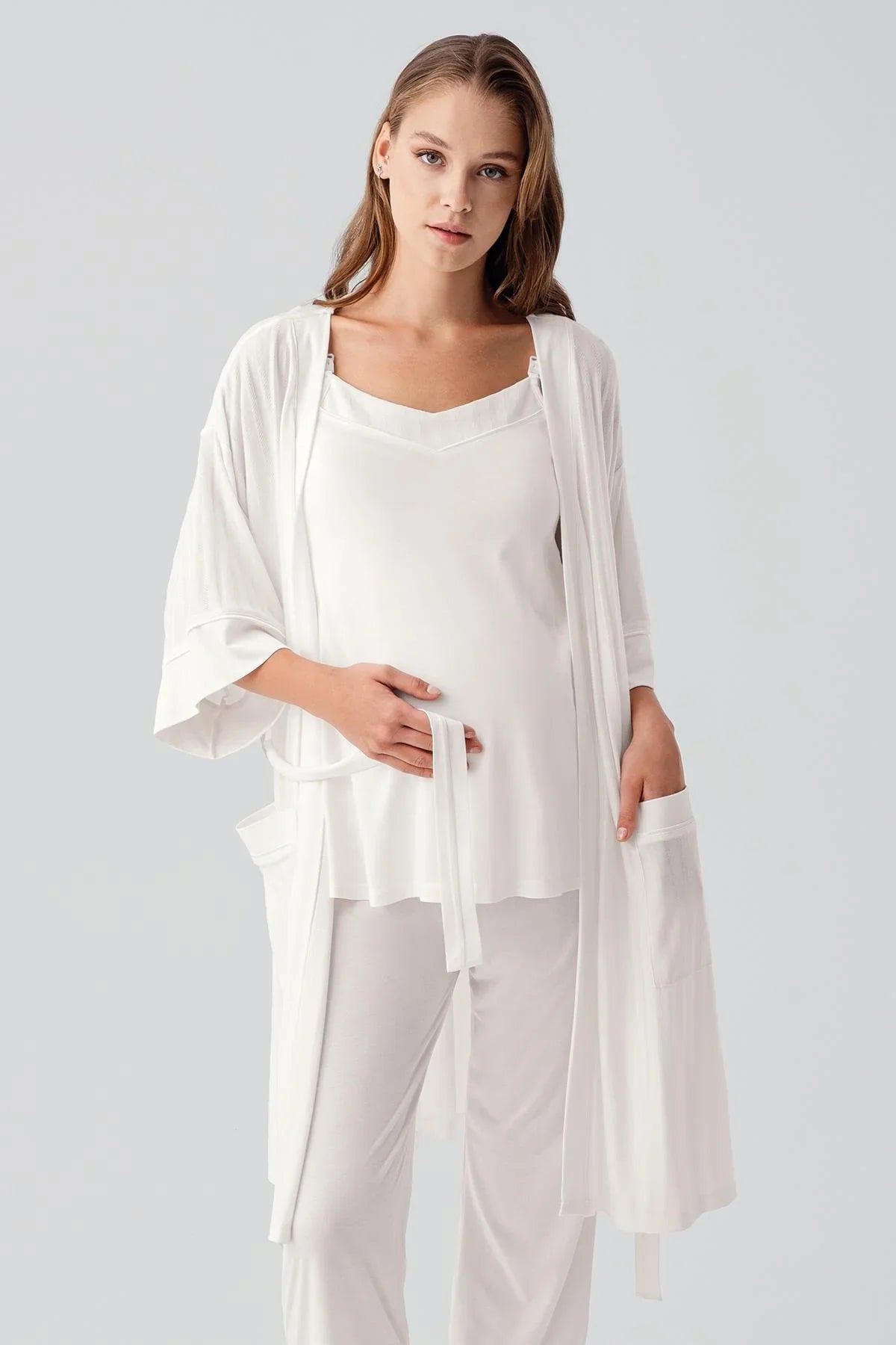 Strappy Flexible Viscose Maternity Nightgown and Pajama Set 19307