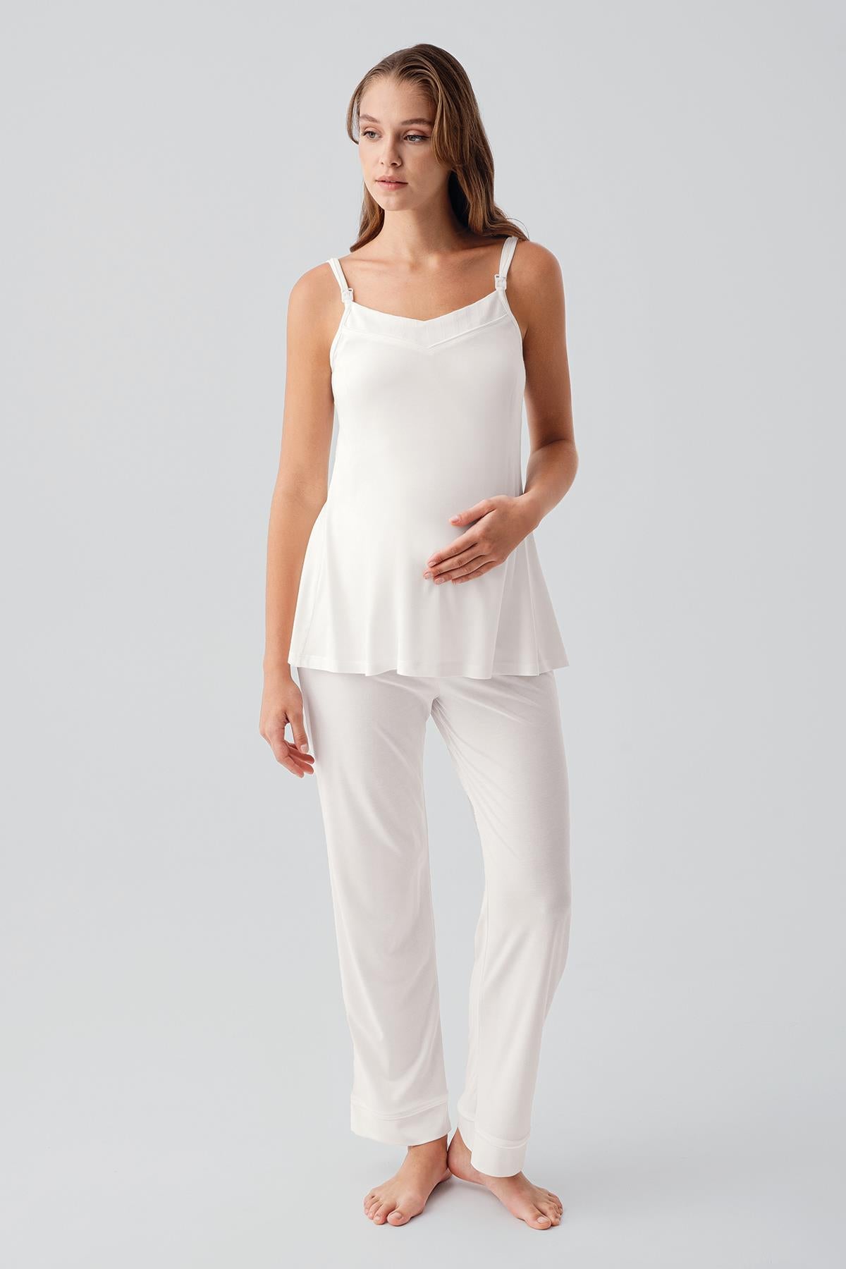 Askılı Esnek Viskoz Hamile Sabahlık Pijama Takım 19307