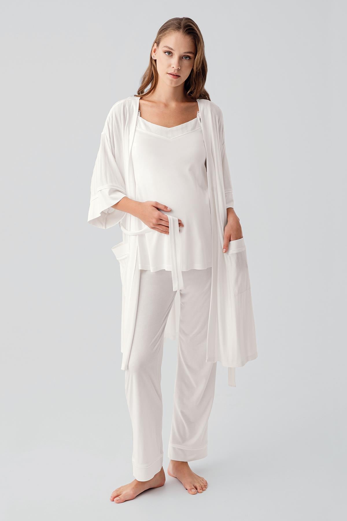 Askılı Esnek Viskoz Hamile Sabahlık Pijama Takım 19307